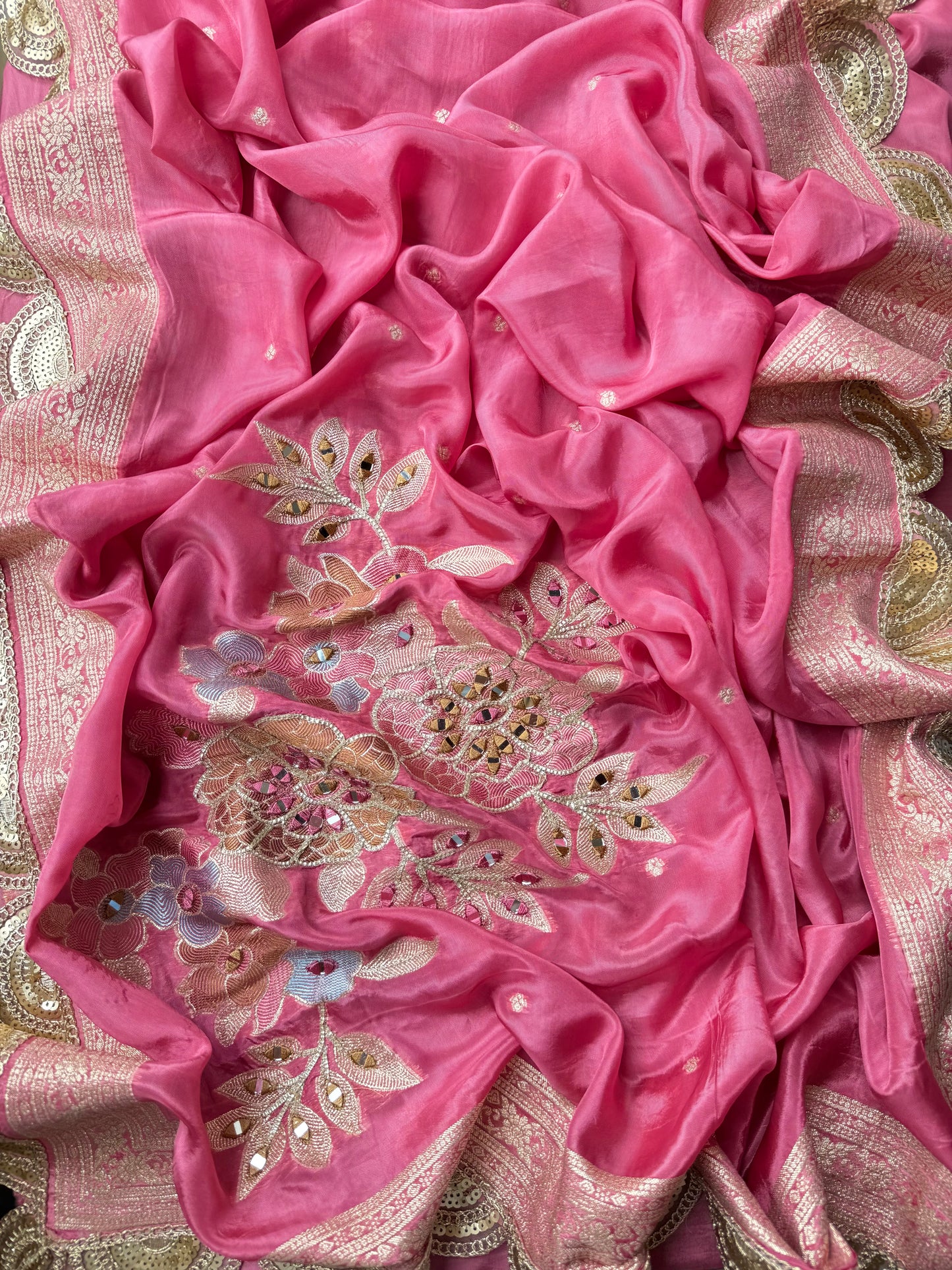 Premium Mirror work tissue benarsi suit
