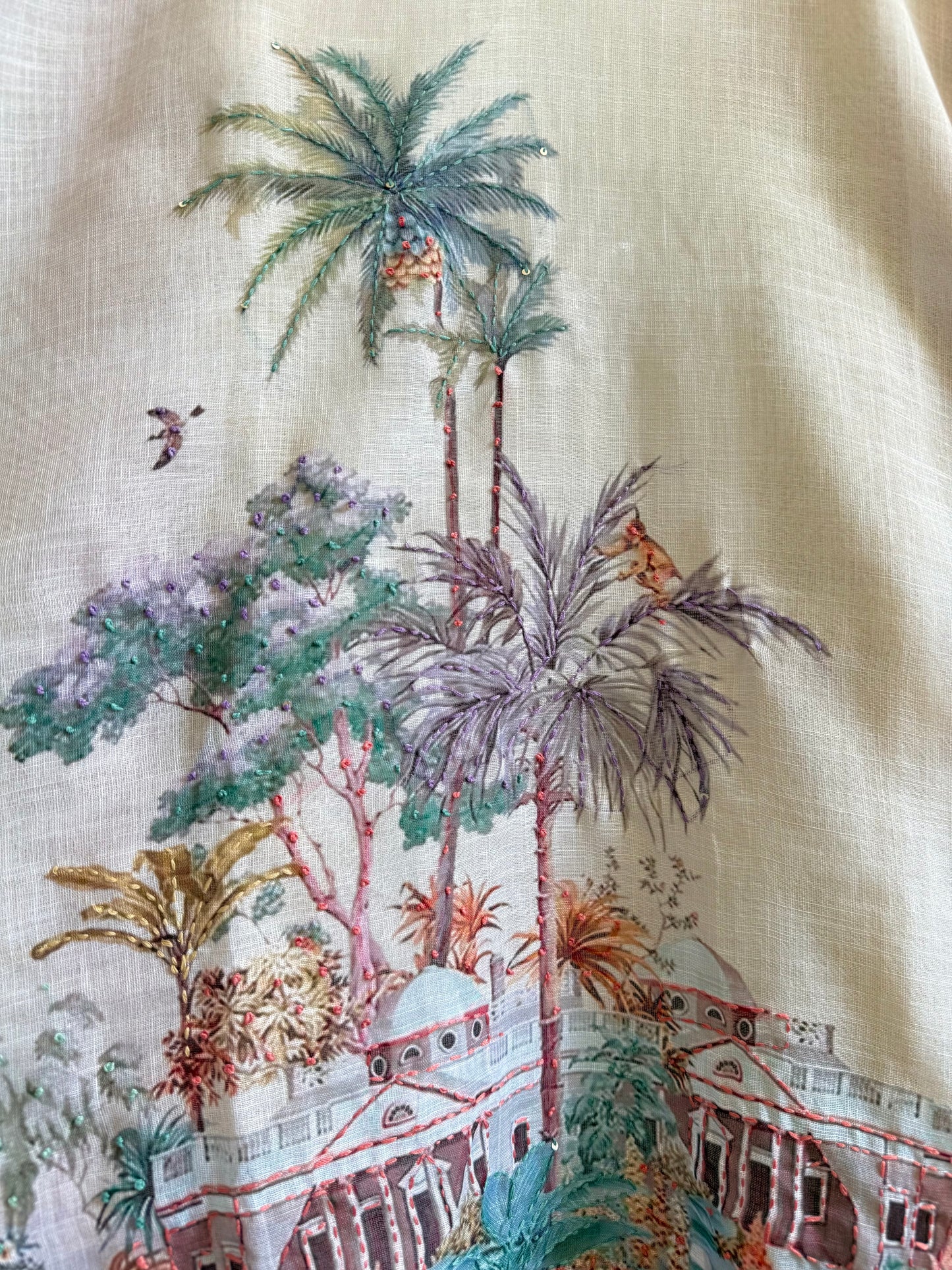 Pure linen frenchknot kantha work suit