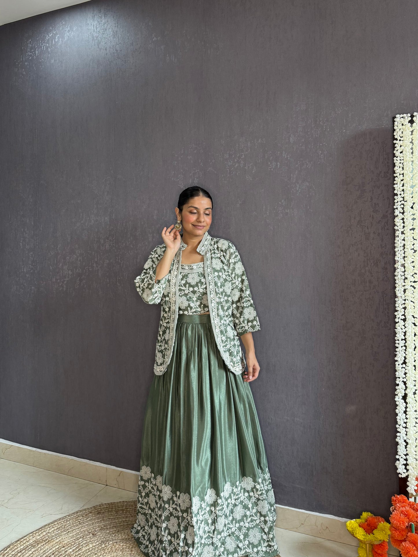 Lehenga jacket lucknowi embroidered dress