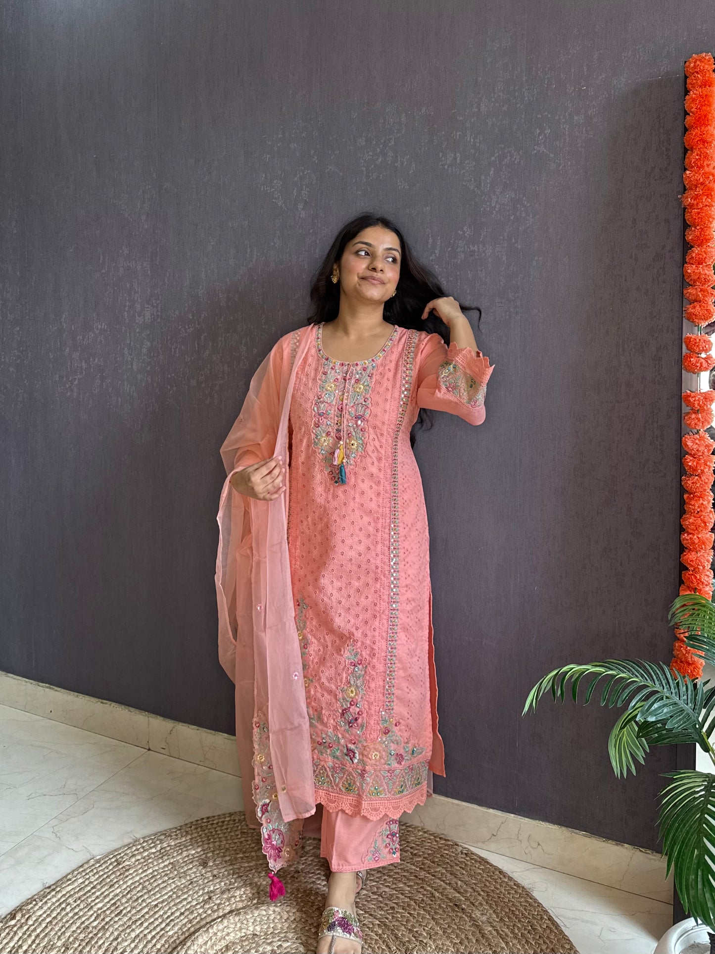 Cotton schiffili designer suit