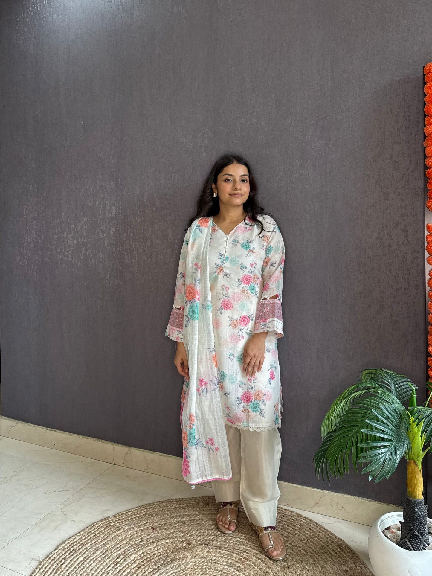 Linen cotton printed farshi kurta set