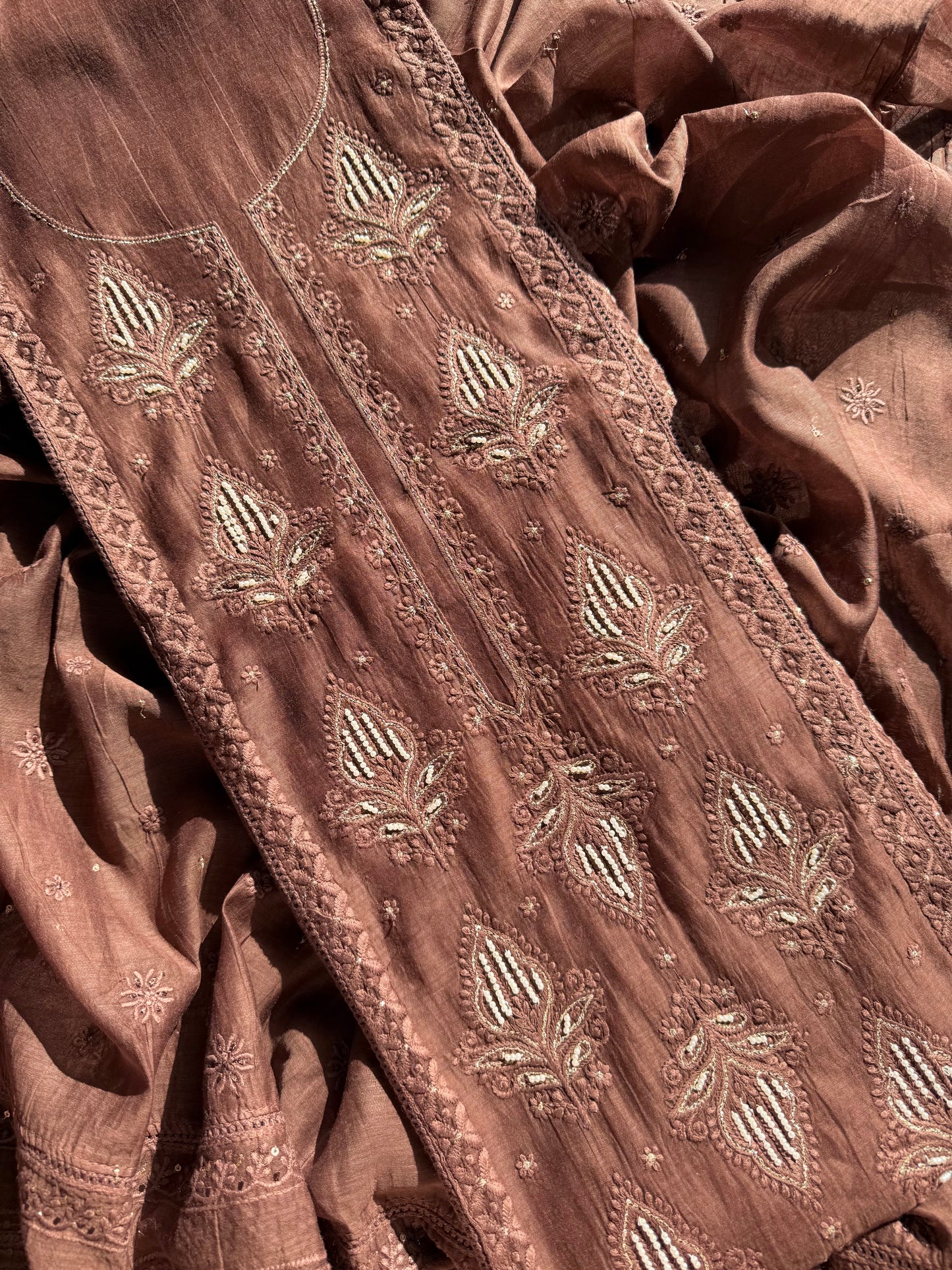 Luxurious Mul chanderi lucknowi handwork suit