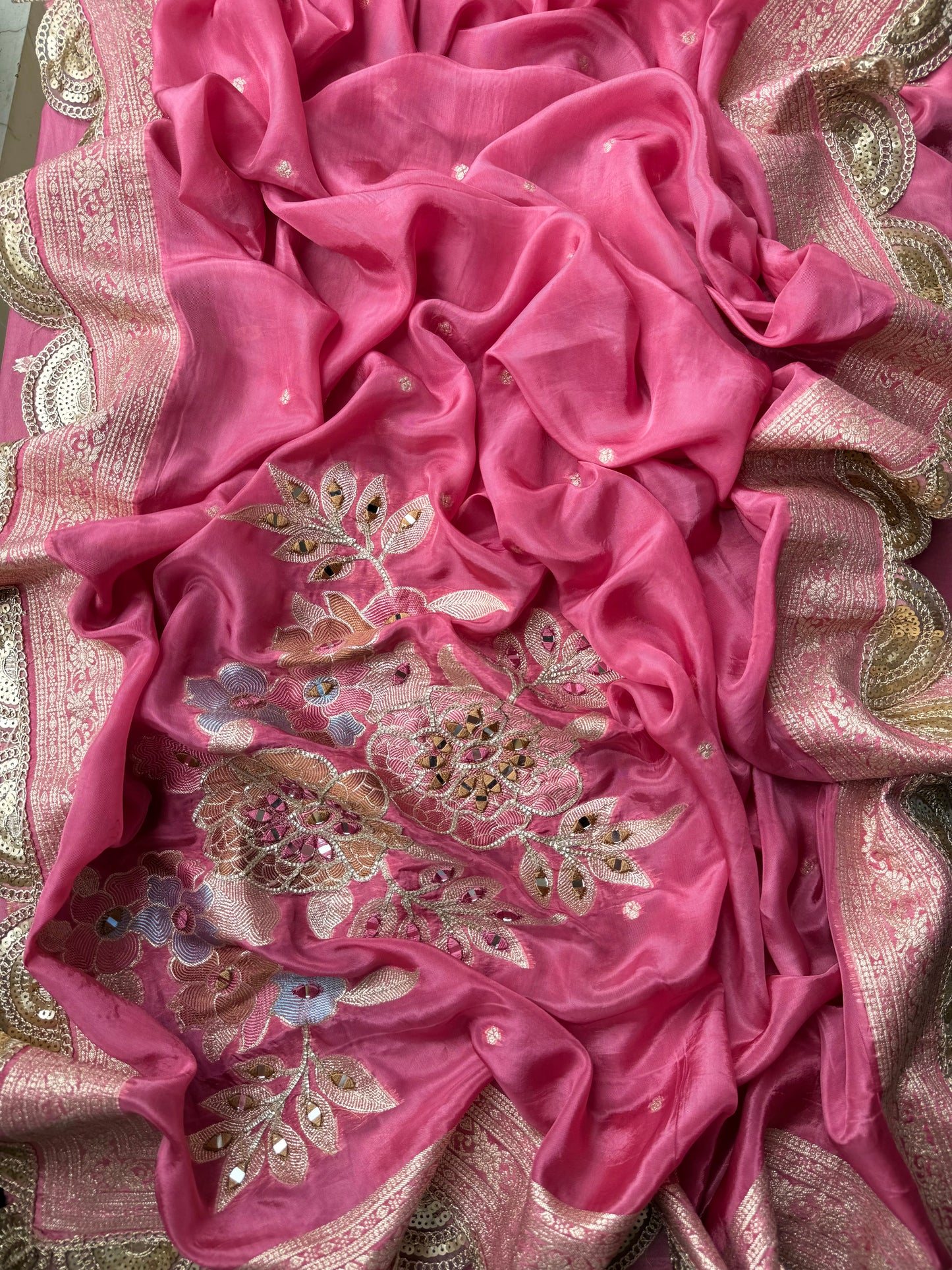 Premium Mirror work tissue benarsi suit