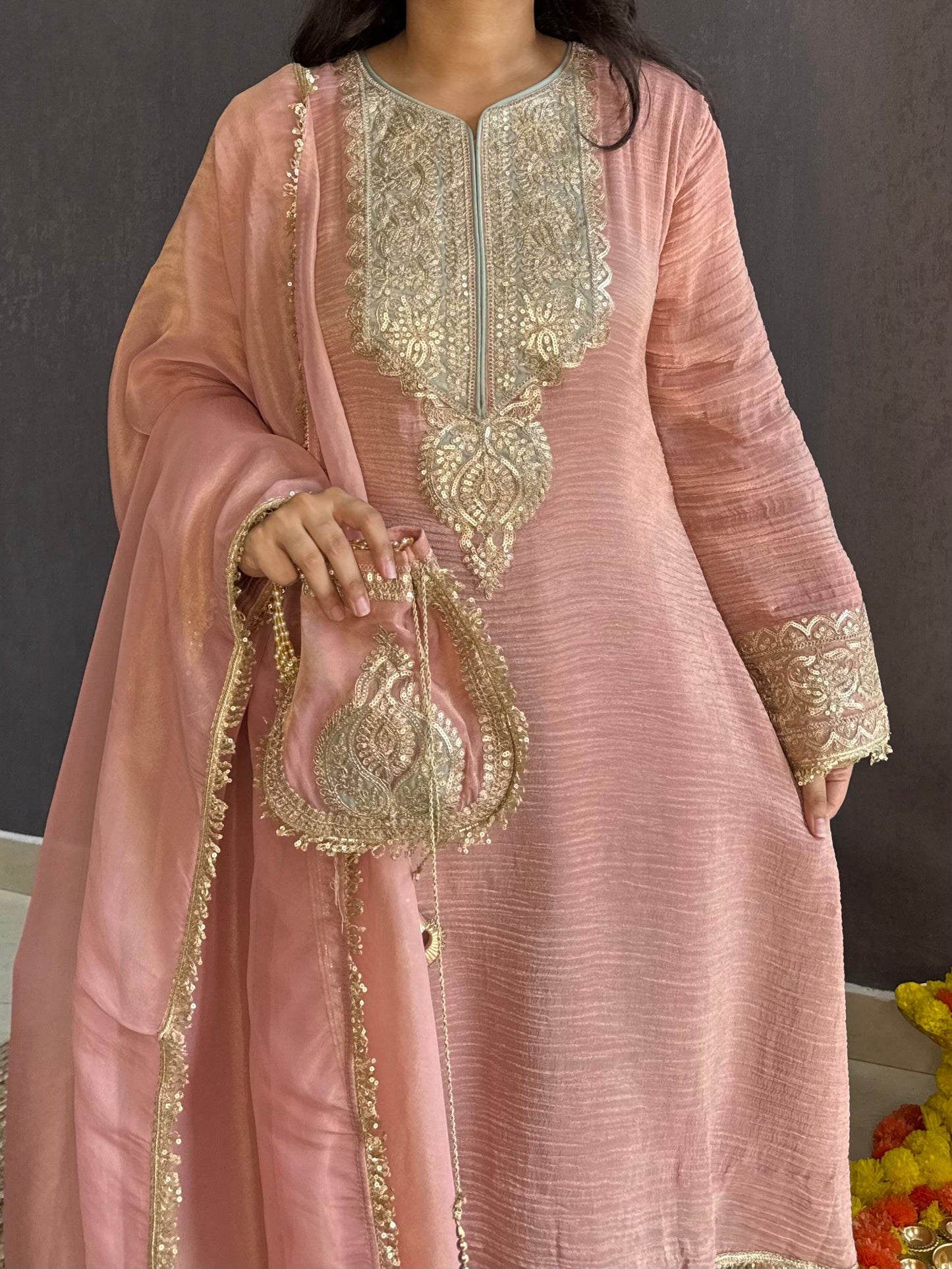 Luxurious crush tissue aari work set