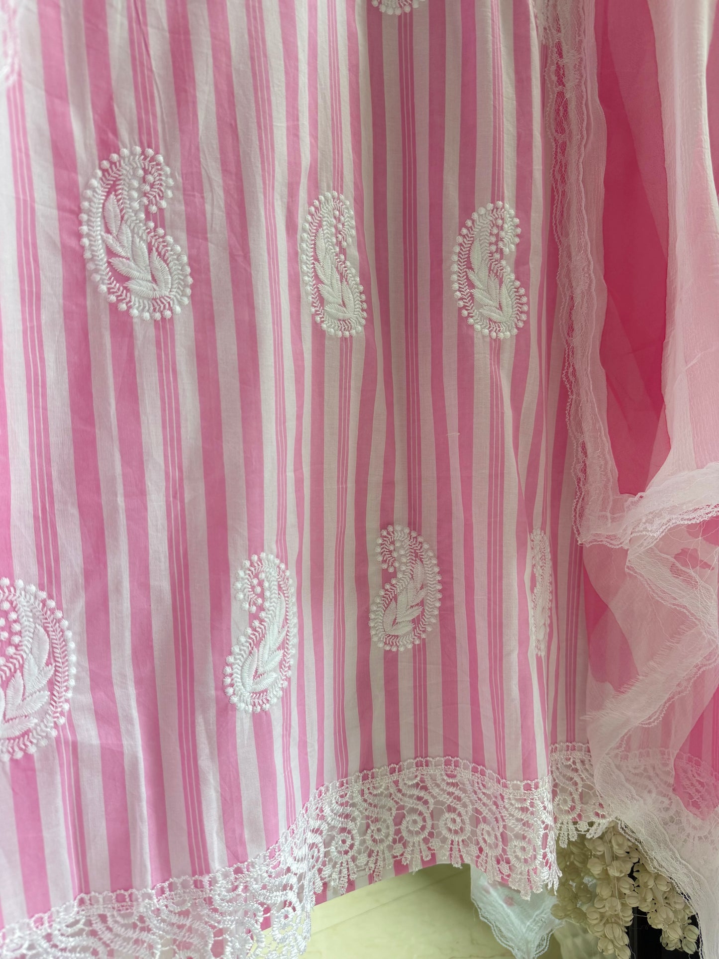 Striped cotton Lucknowi suit