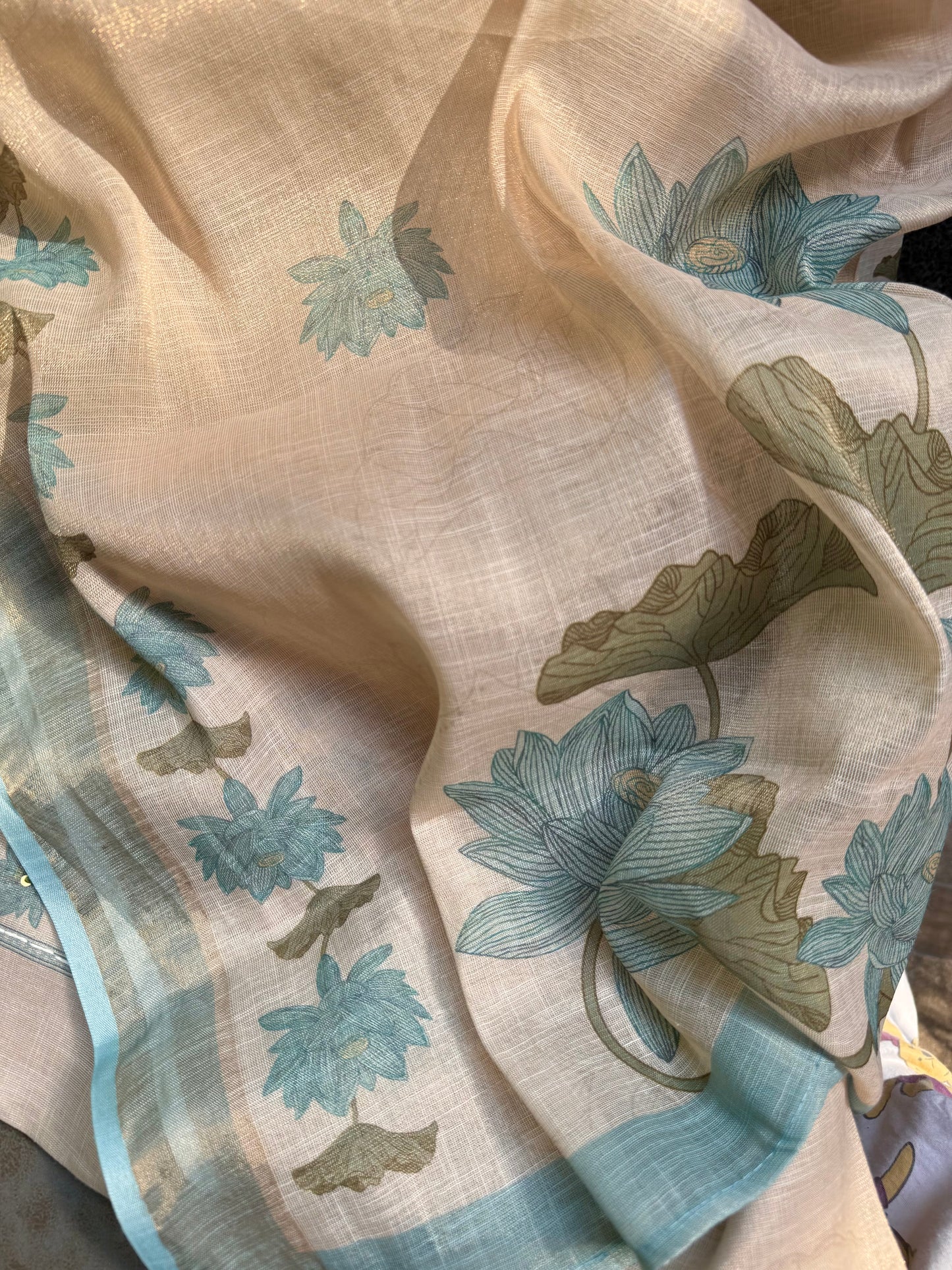 Pure linen lotus kantha work suit