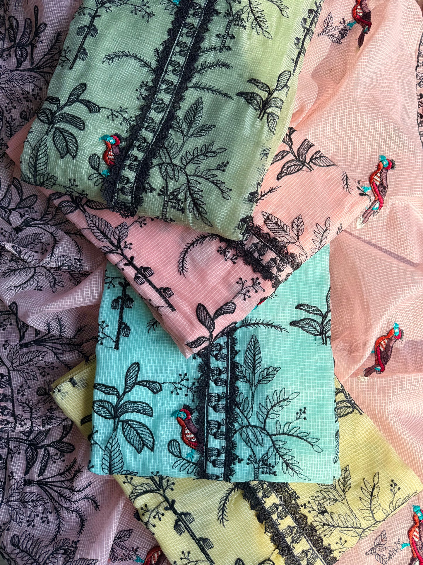 Kota doria birds embroidered suits