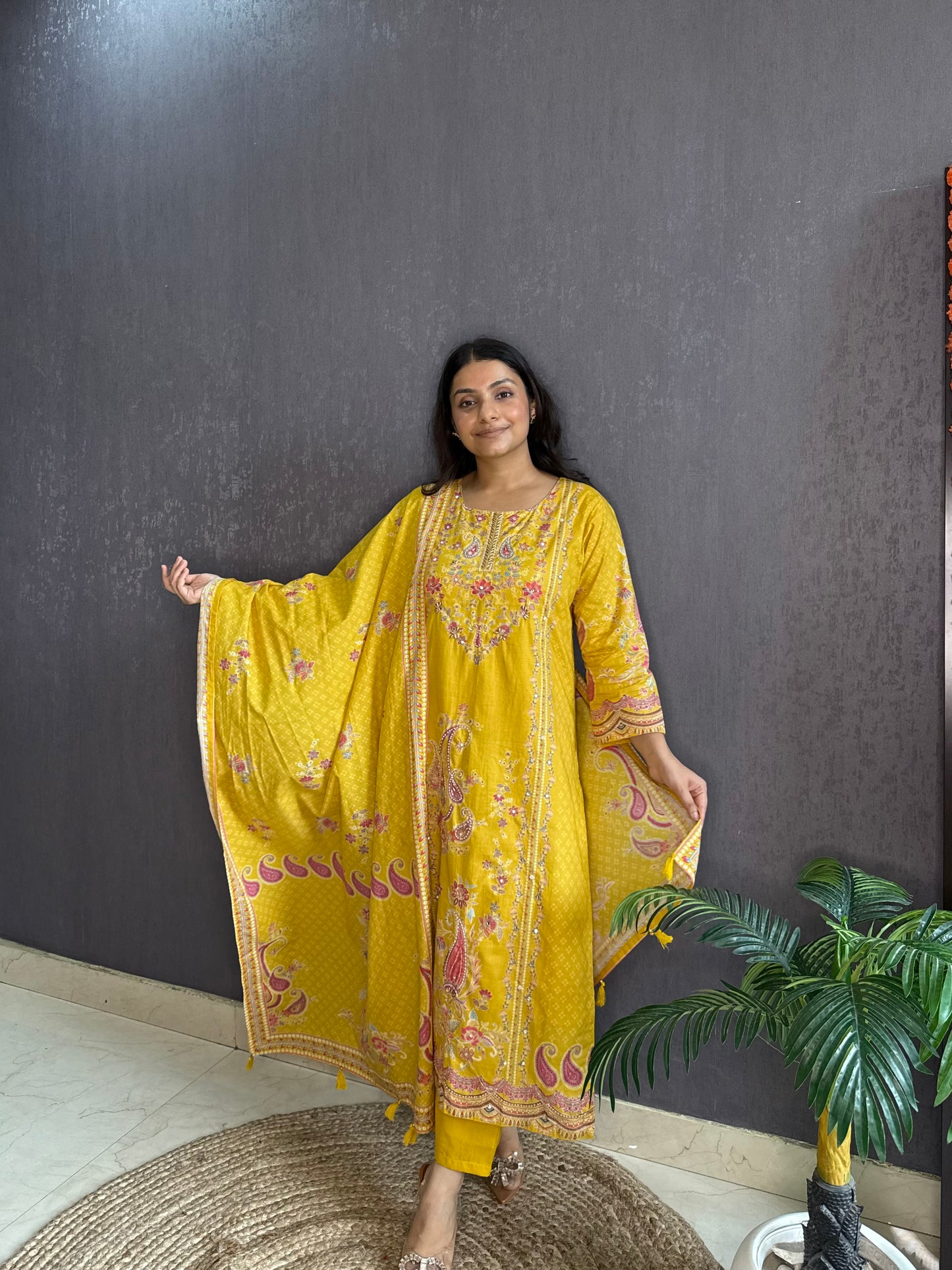 Pure cotton printed handwork kurta set