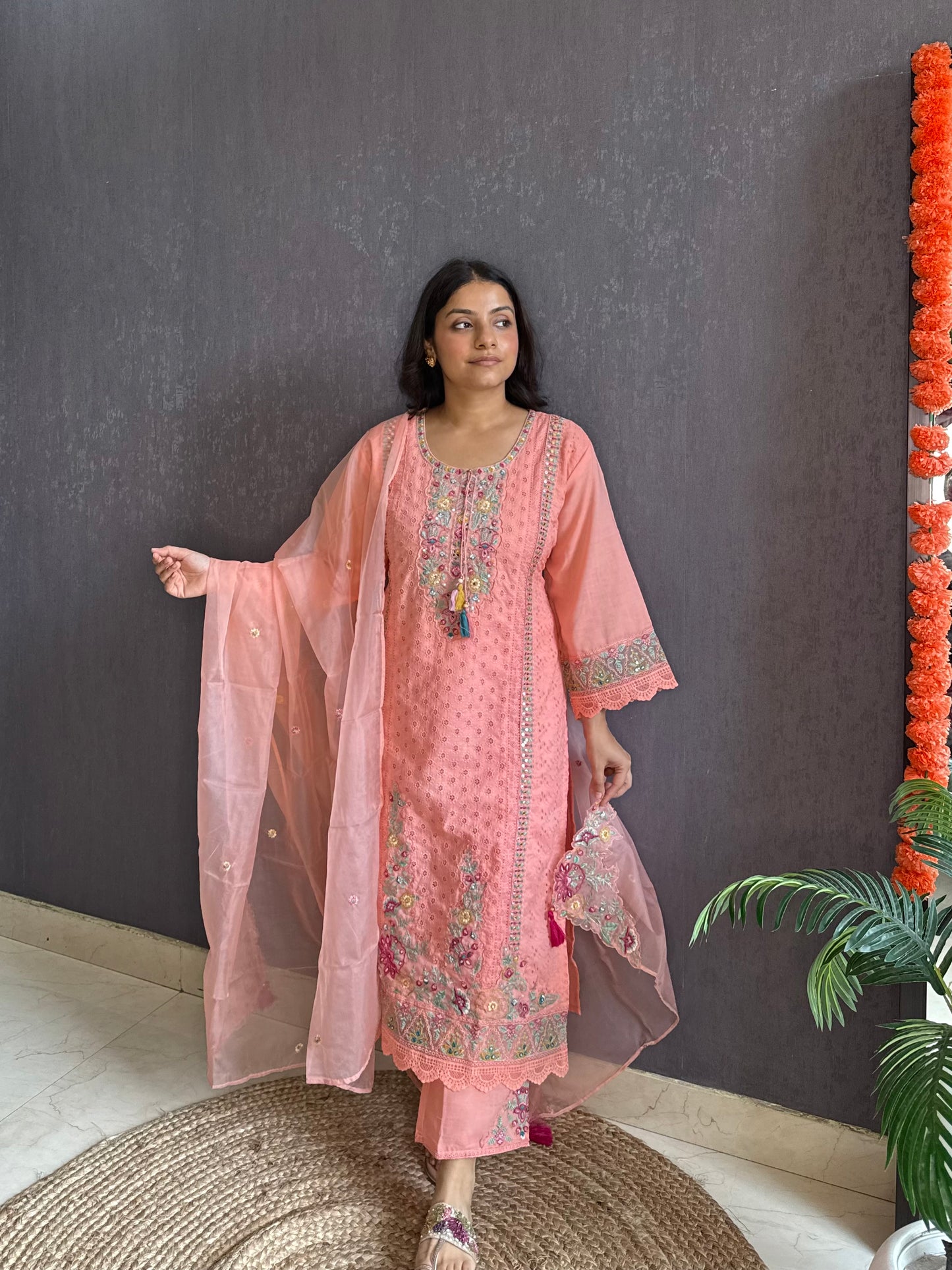 Cotton schiffili designer suit