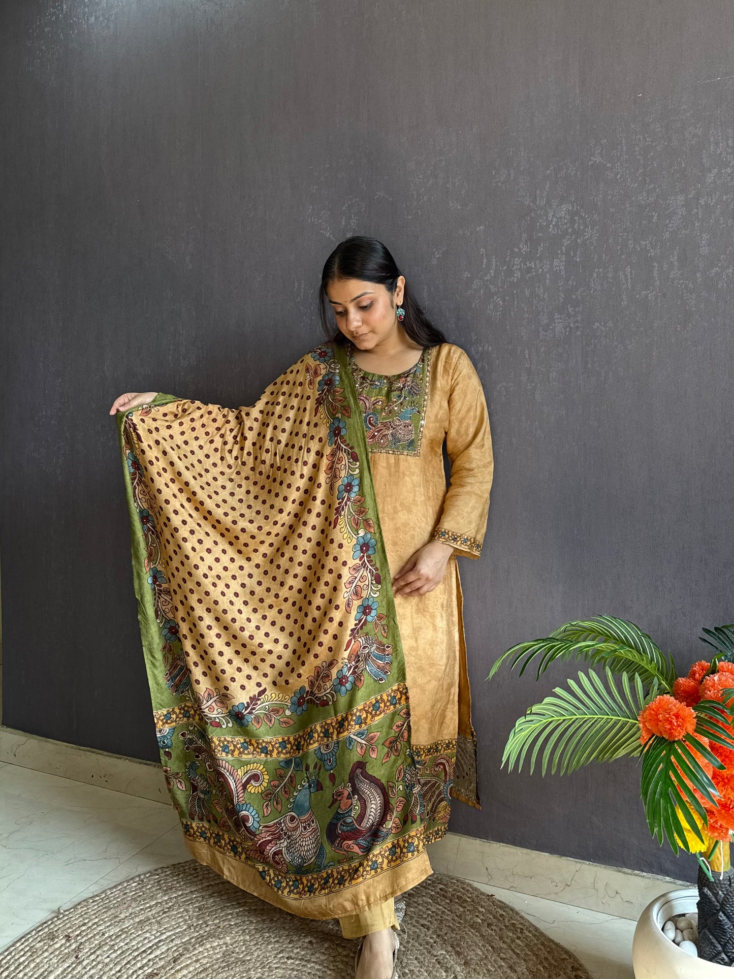 Tussar kalamkari suit set