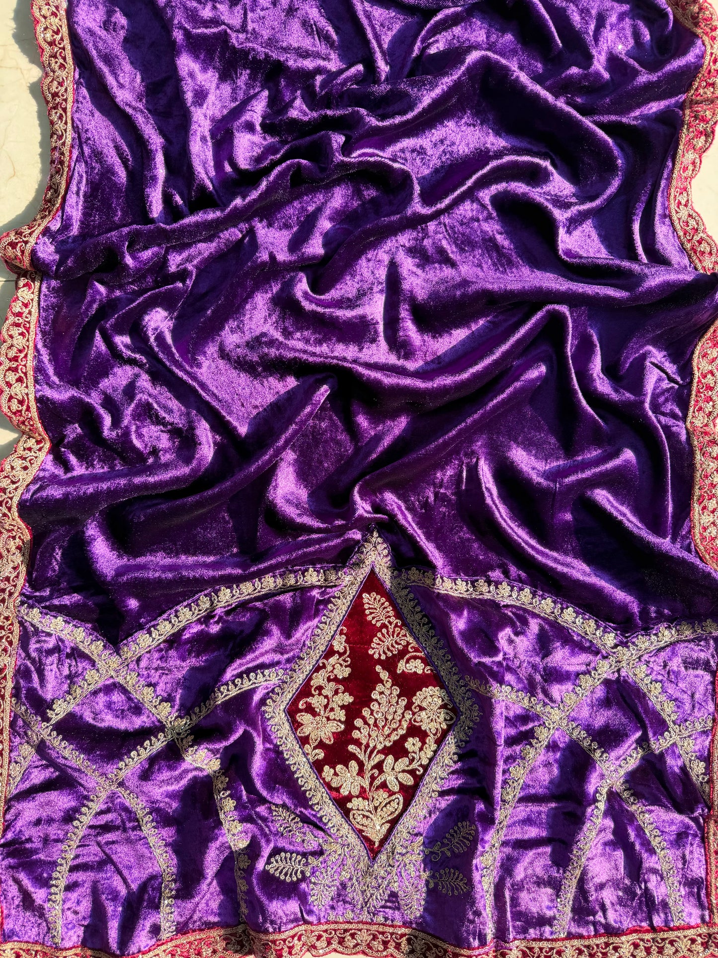 Velvet Front back Marori Aari work suit