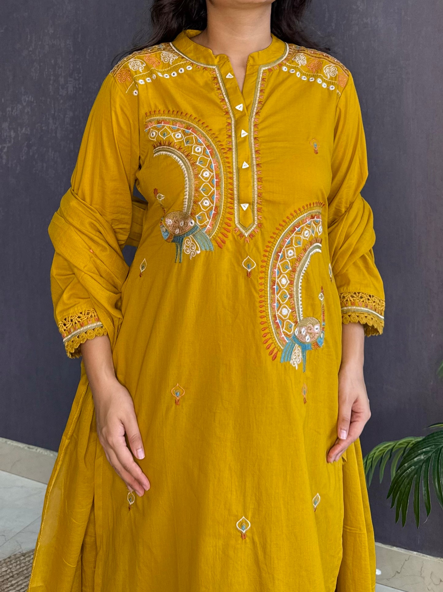 Pure cotton tulip pants peacock suit set