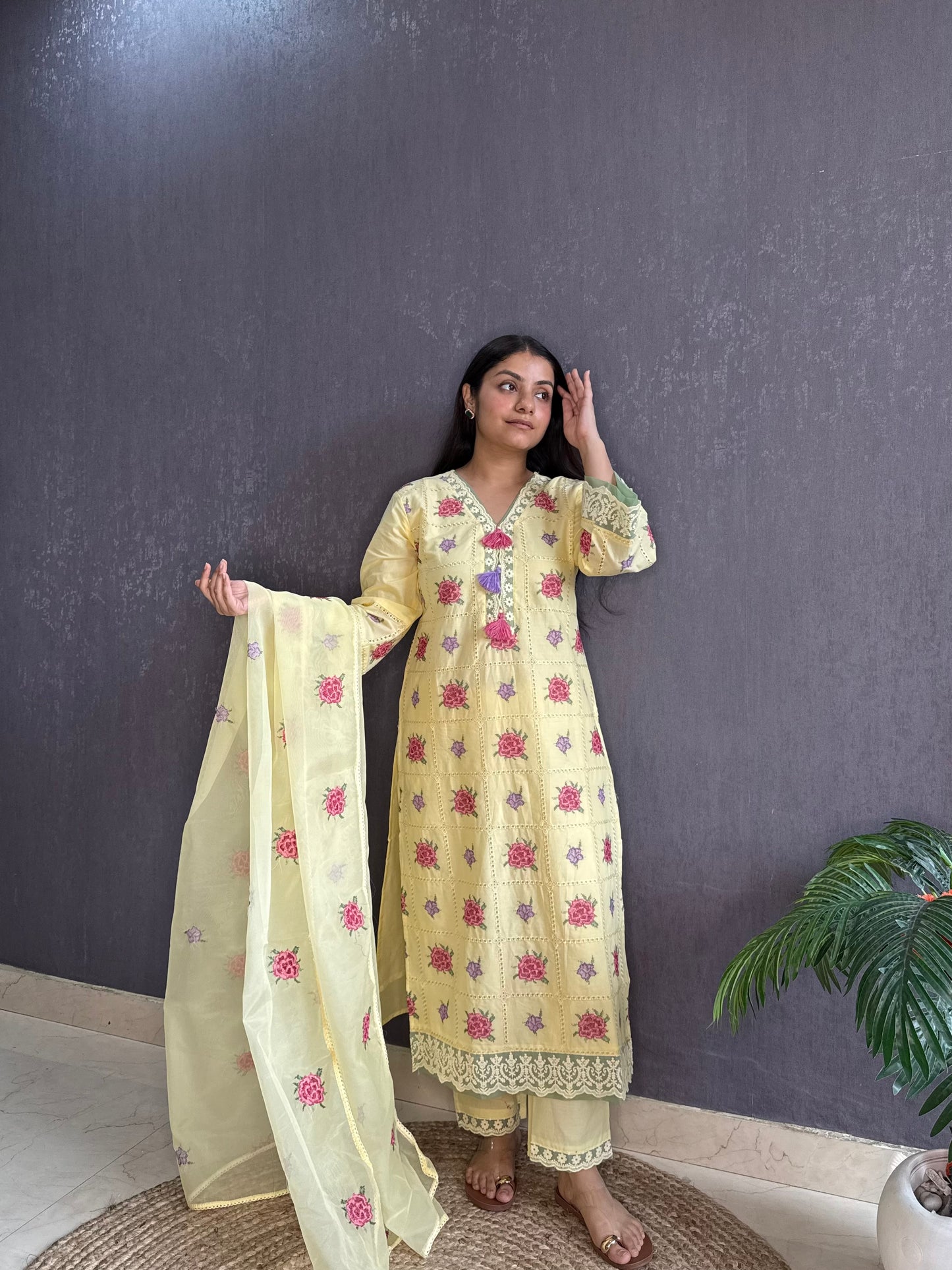Cotton roses designer suit