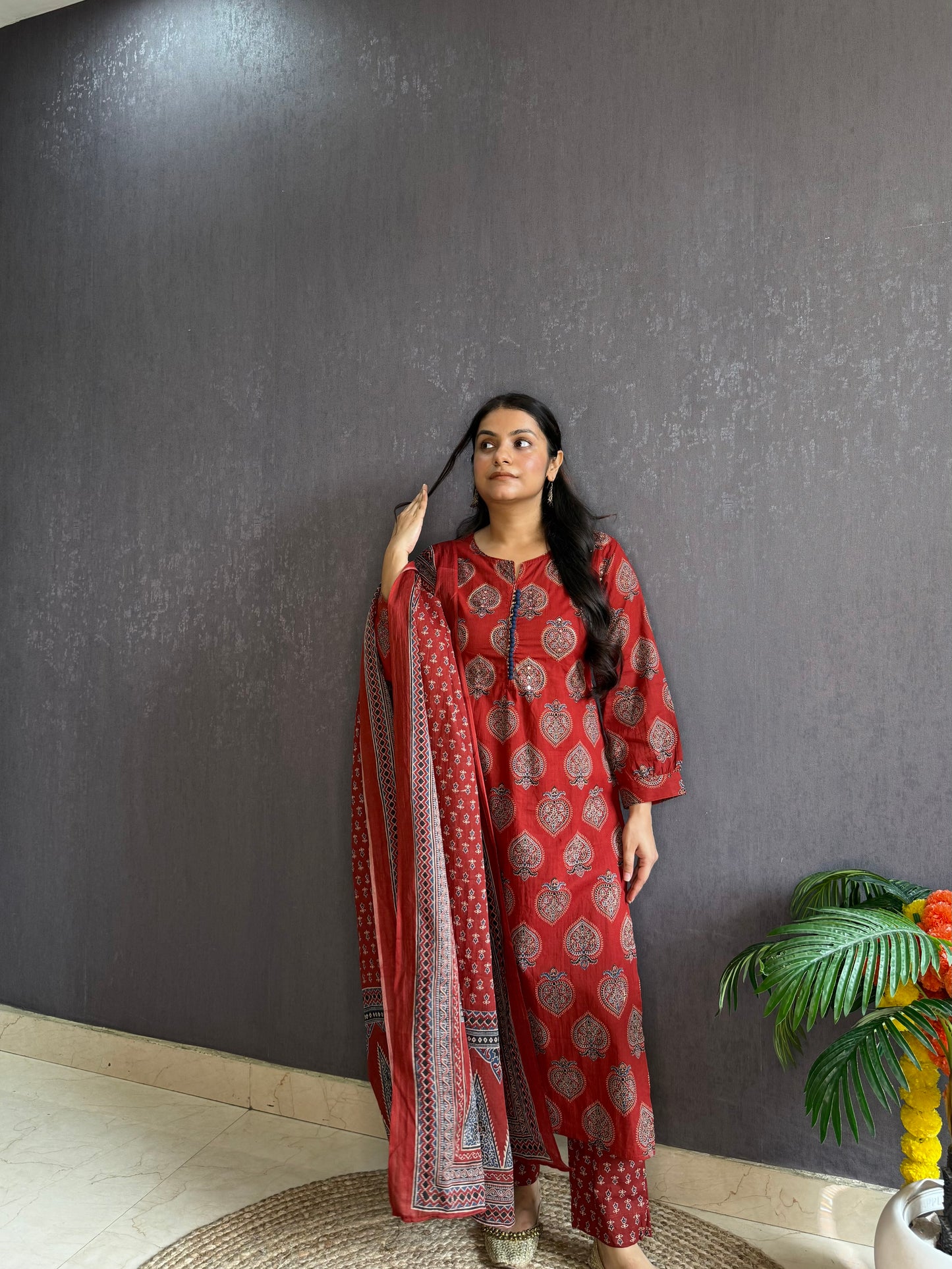 Pure cotton anaar ajrakh print suit set
