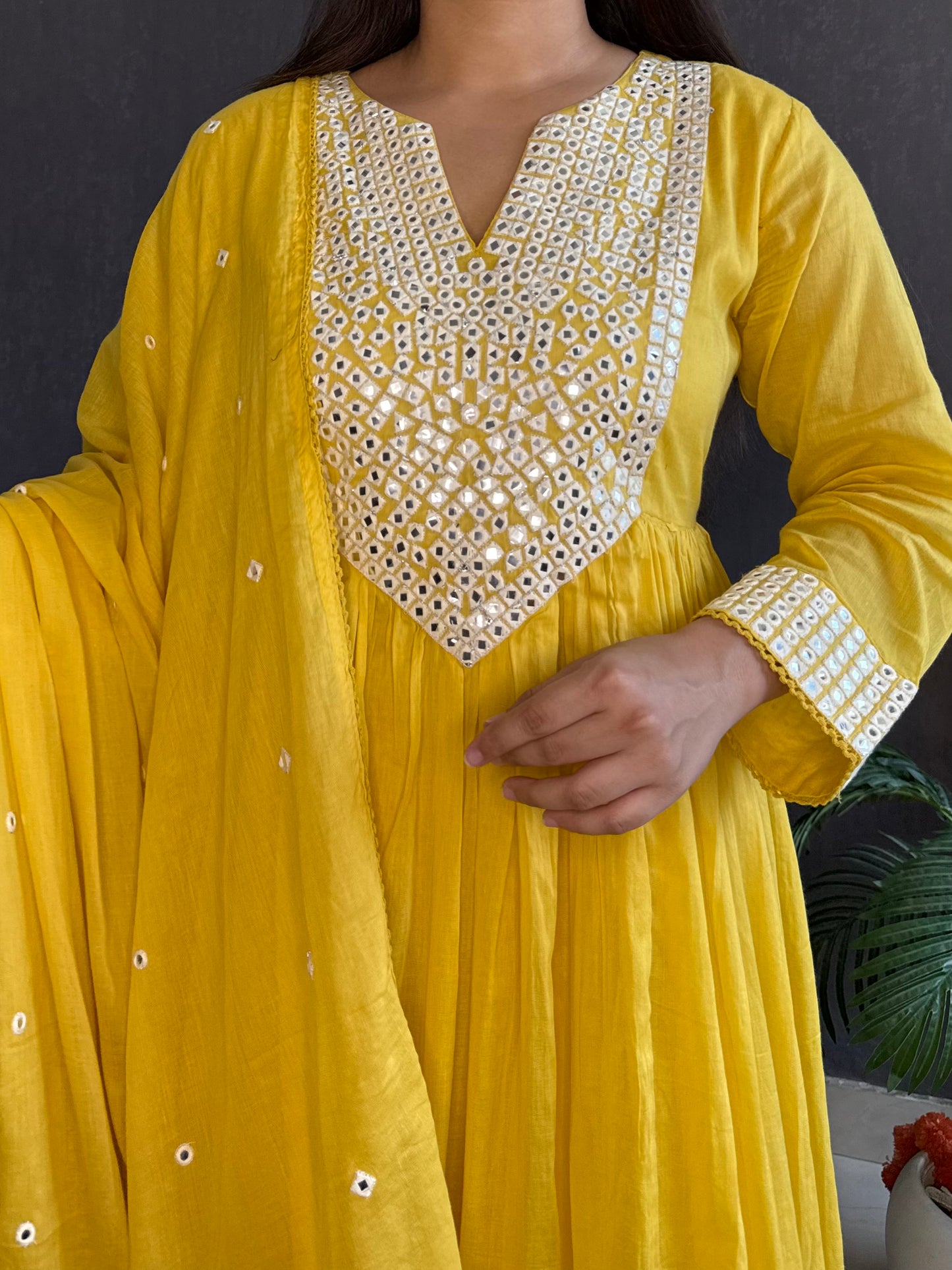 Mal cotton mirror embroidered Anarkali