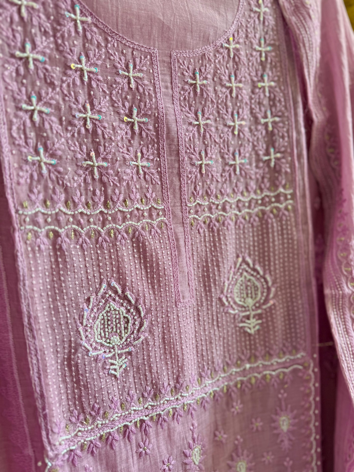 Luxurious Mul chanderi lucknowi handwork suit