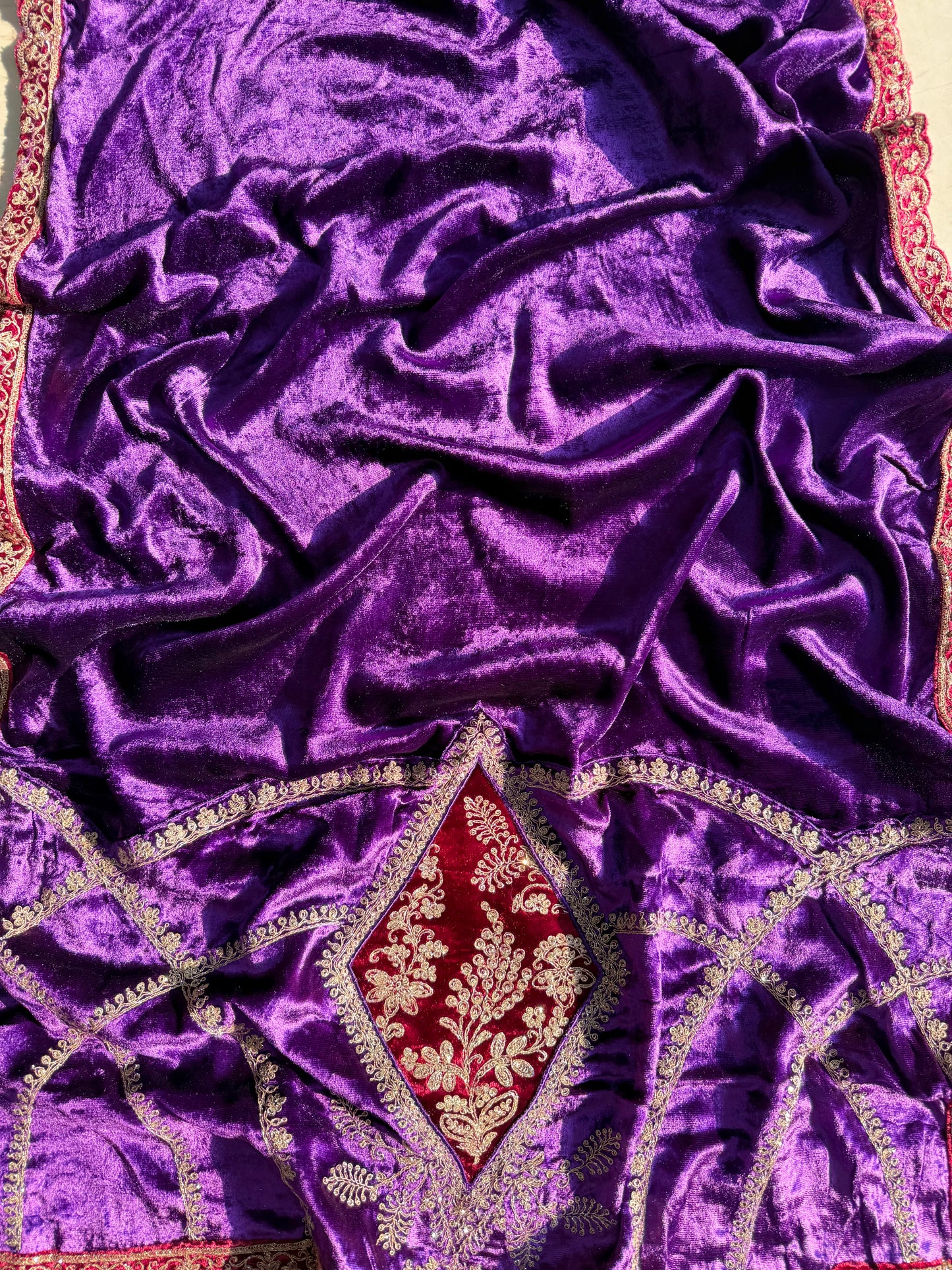 Velvet Front back Marori Aari work suit