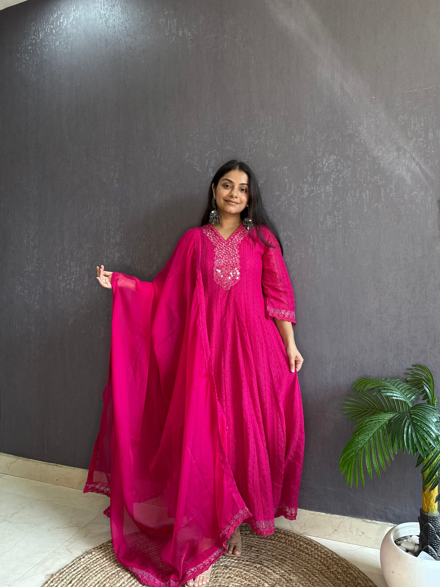 Pure cotton lace work Anarkali