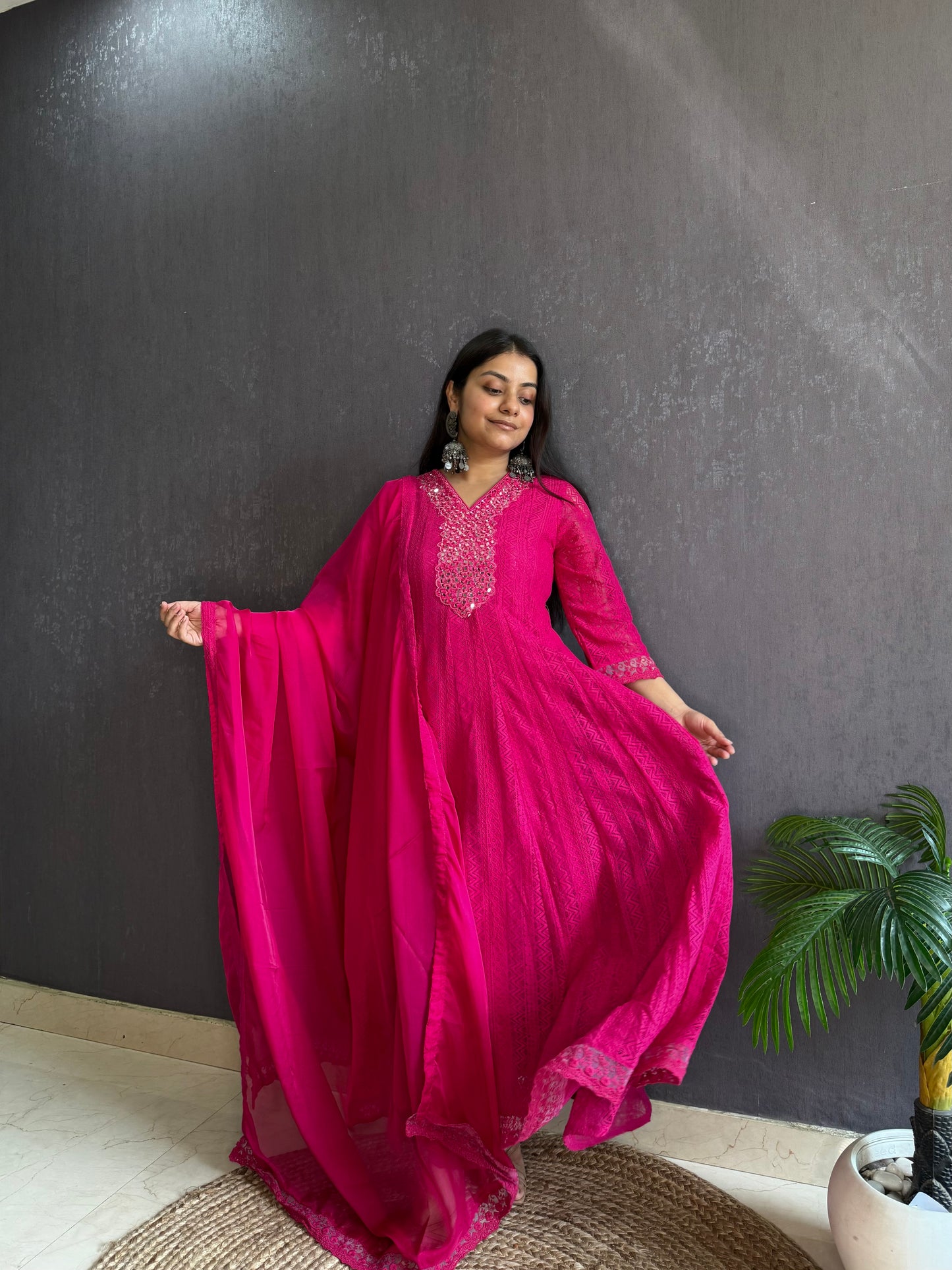 Pure cotton lace work Anarkali
