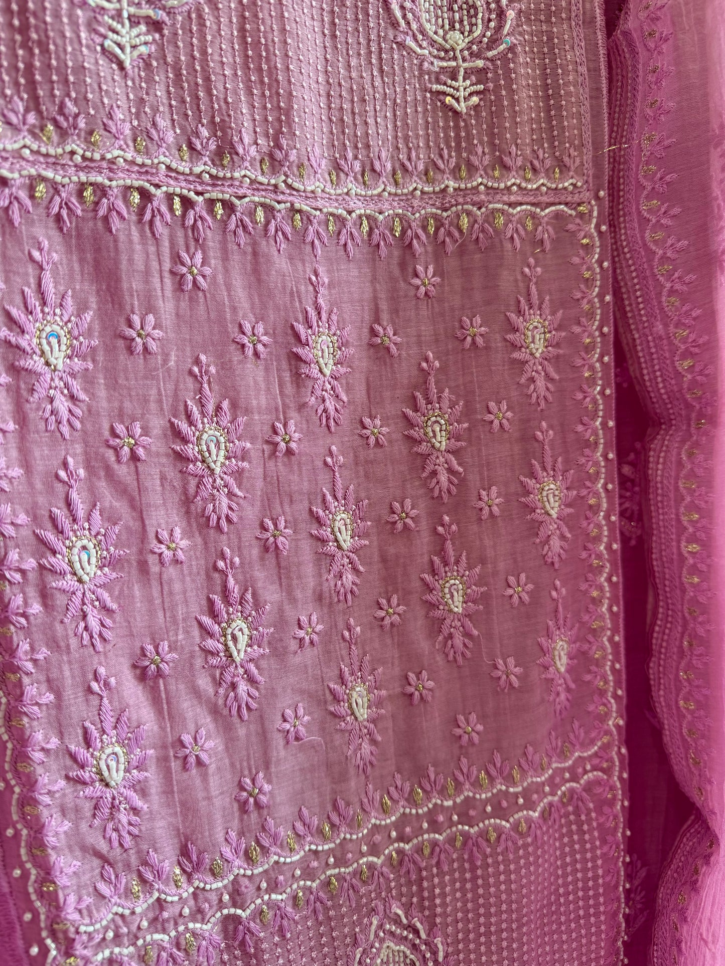 Luxurious Mul chanderi lucknowi handwork suit