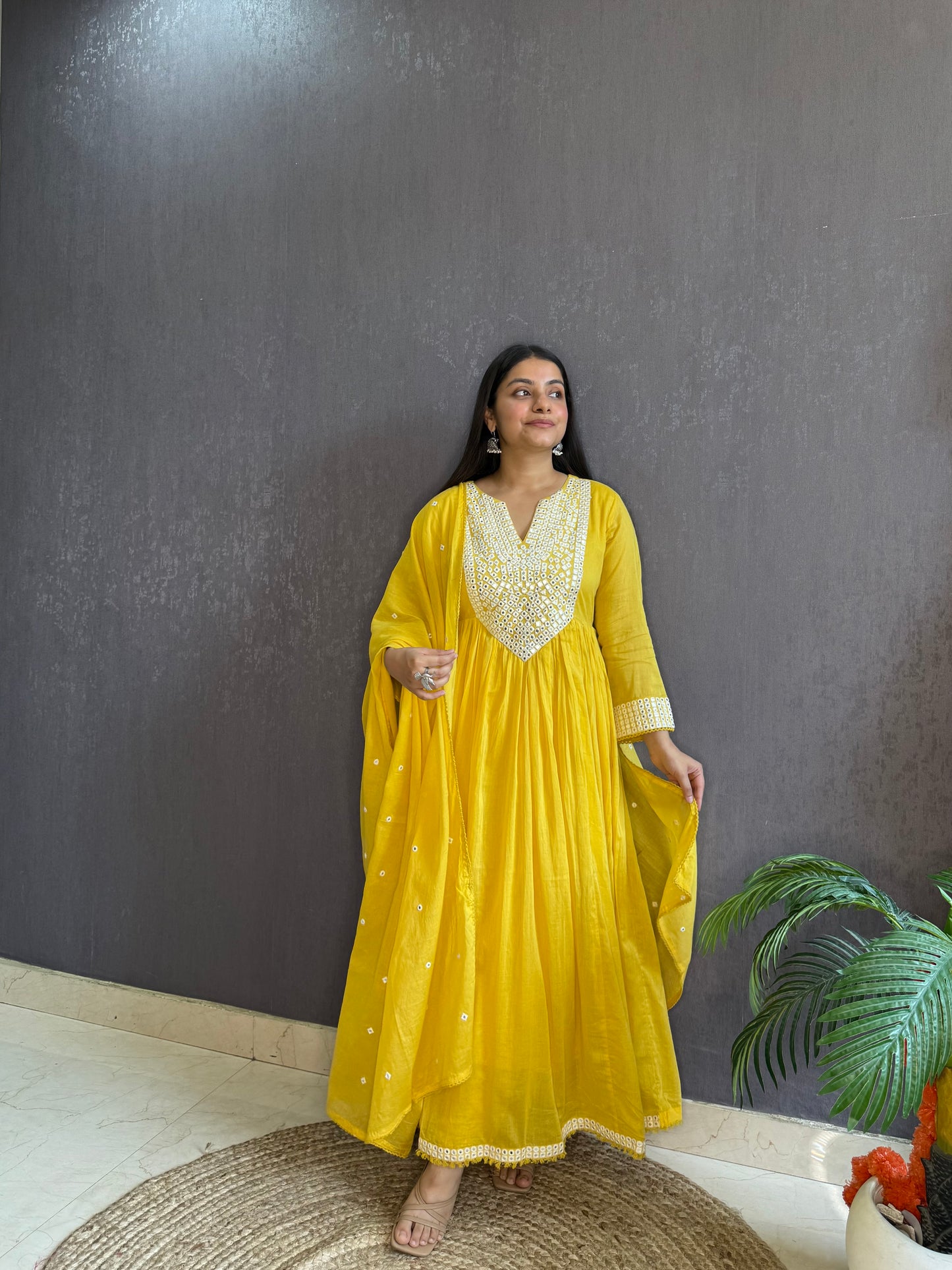 Mal cotton mirror embroidered Anarkali