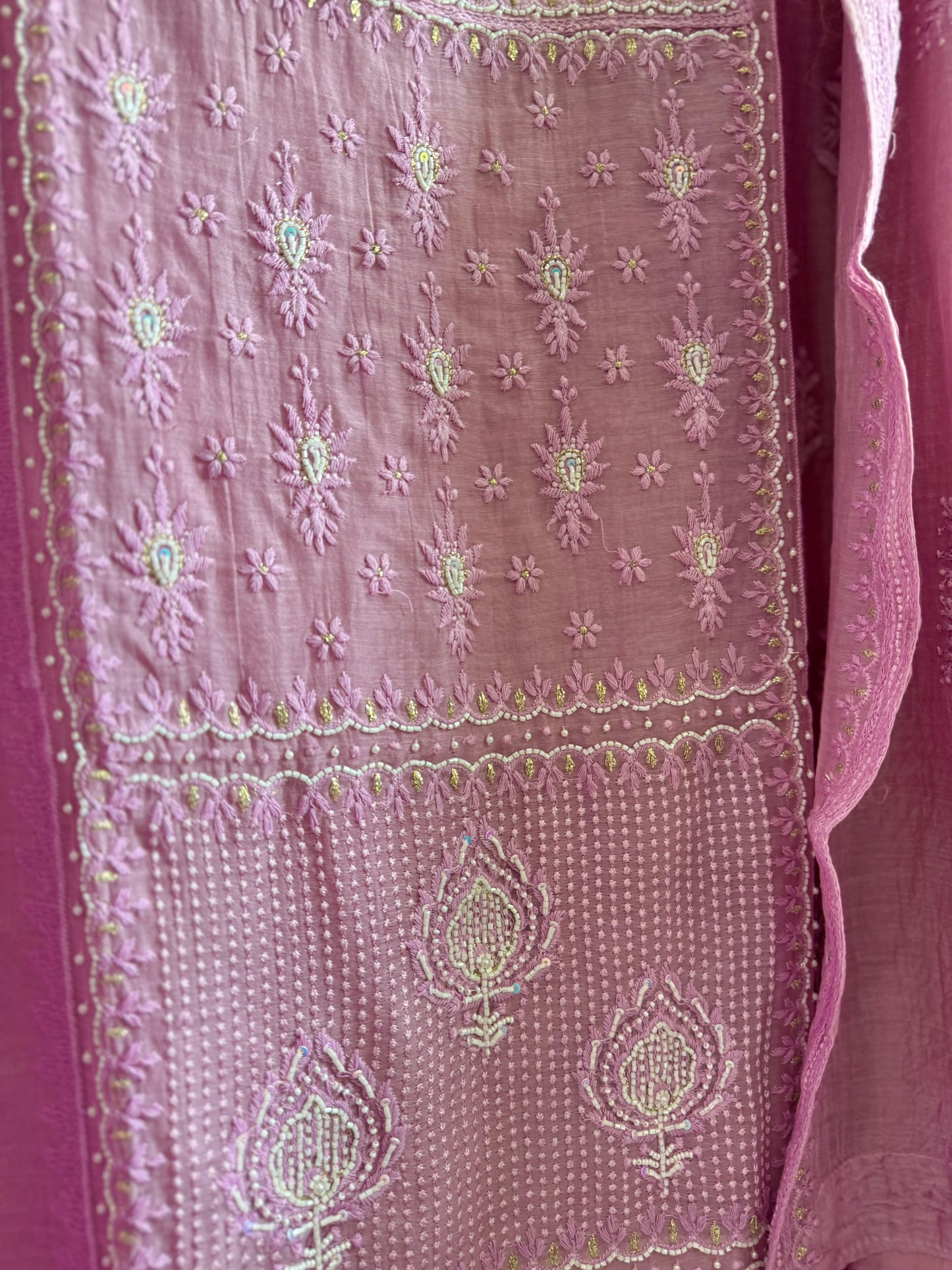 Luxurious Mul chanderi lucknowi handwork suit