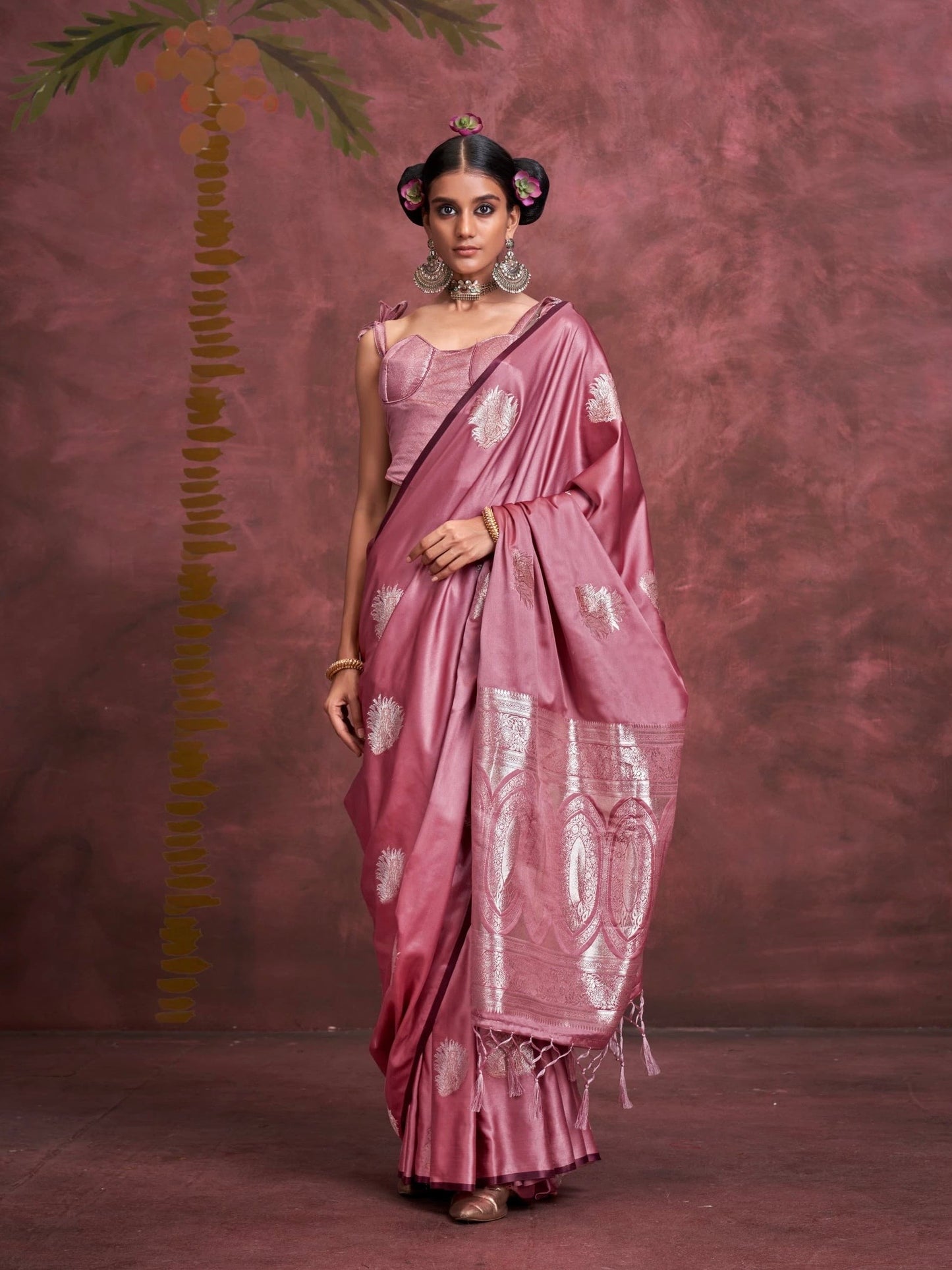 Soft satin silk benarsi panther saree