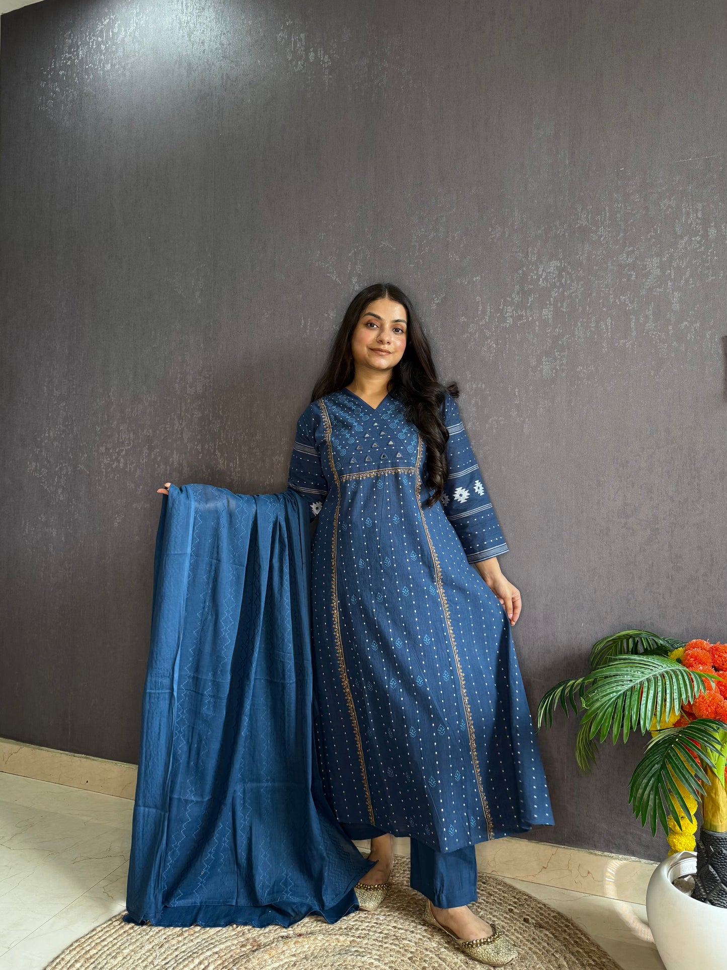 Jamdani Mirror cotton A line suit set
