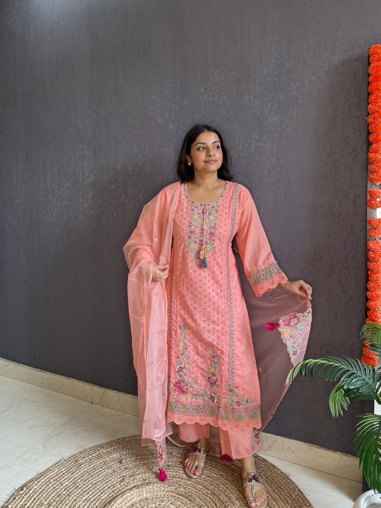 Cotton schiffili designer suit