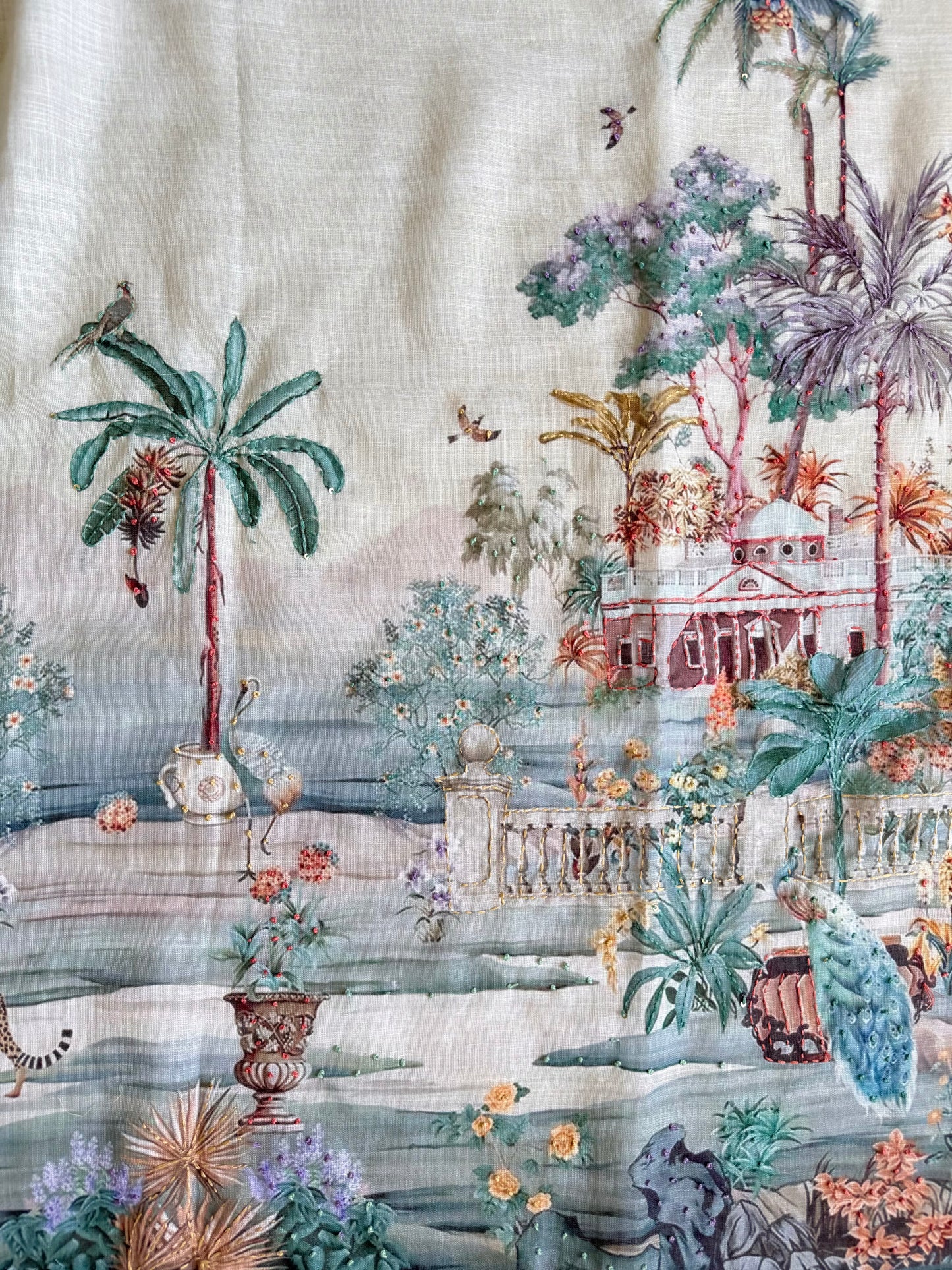 Pure linen frenchknot kantha work suit
