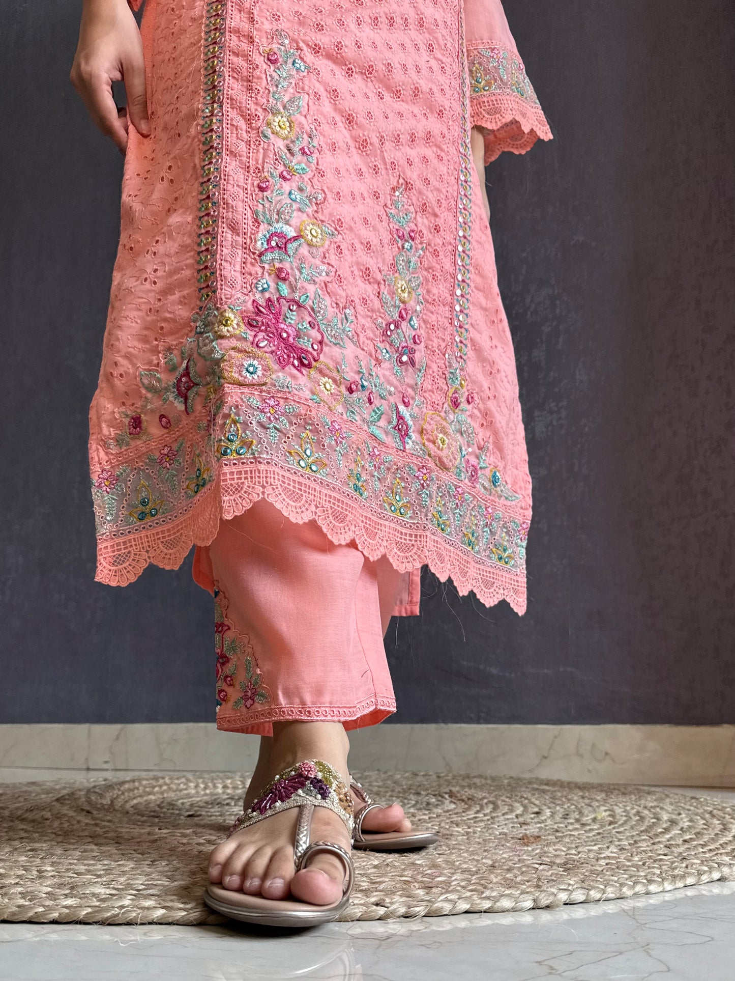 Cotton schiffili designer suit