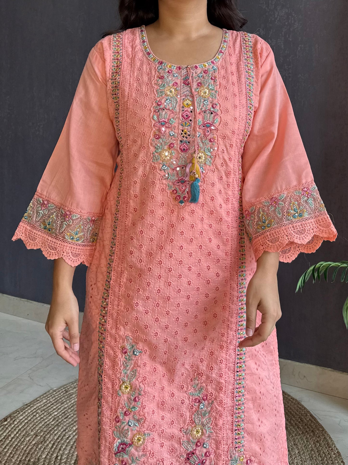 Cotton schiffili designer suit