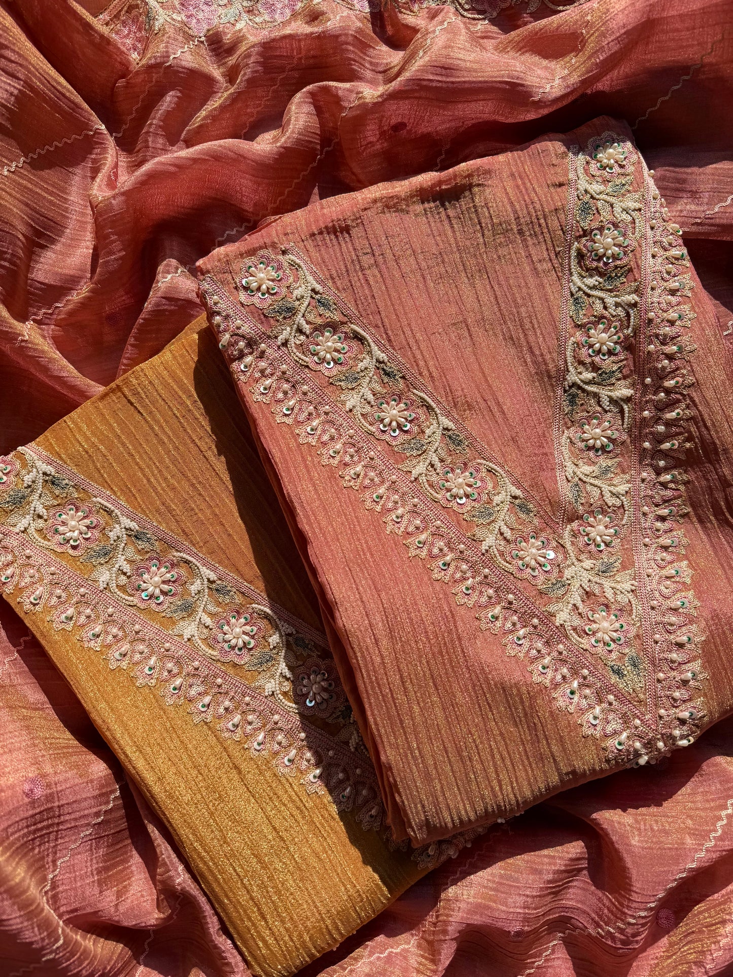Crush tissue kashmiri aari work suit