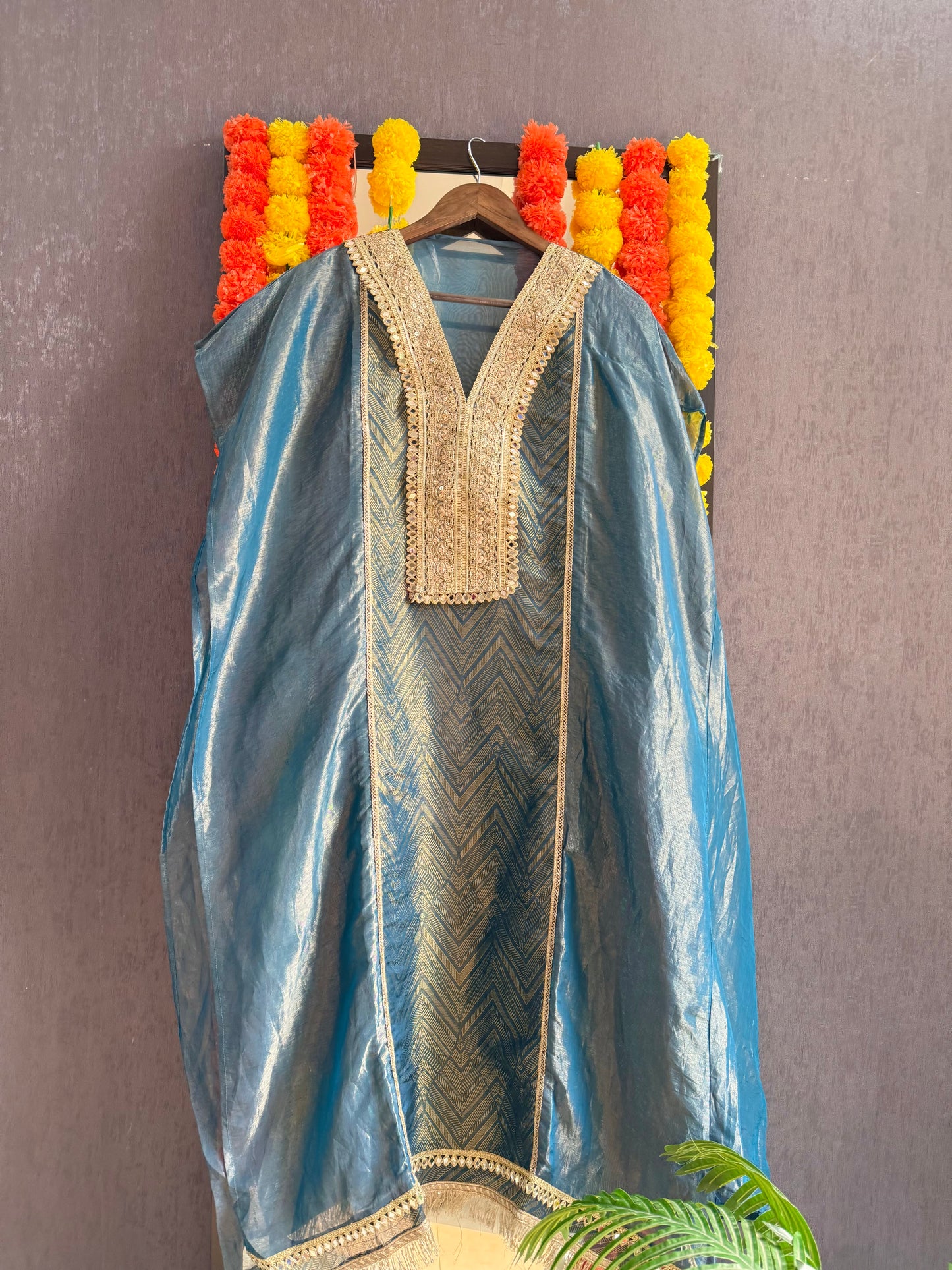 Luxurious Tissue silk Aari work suit