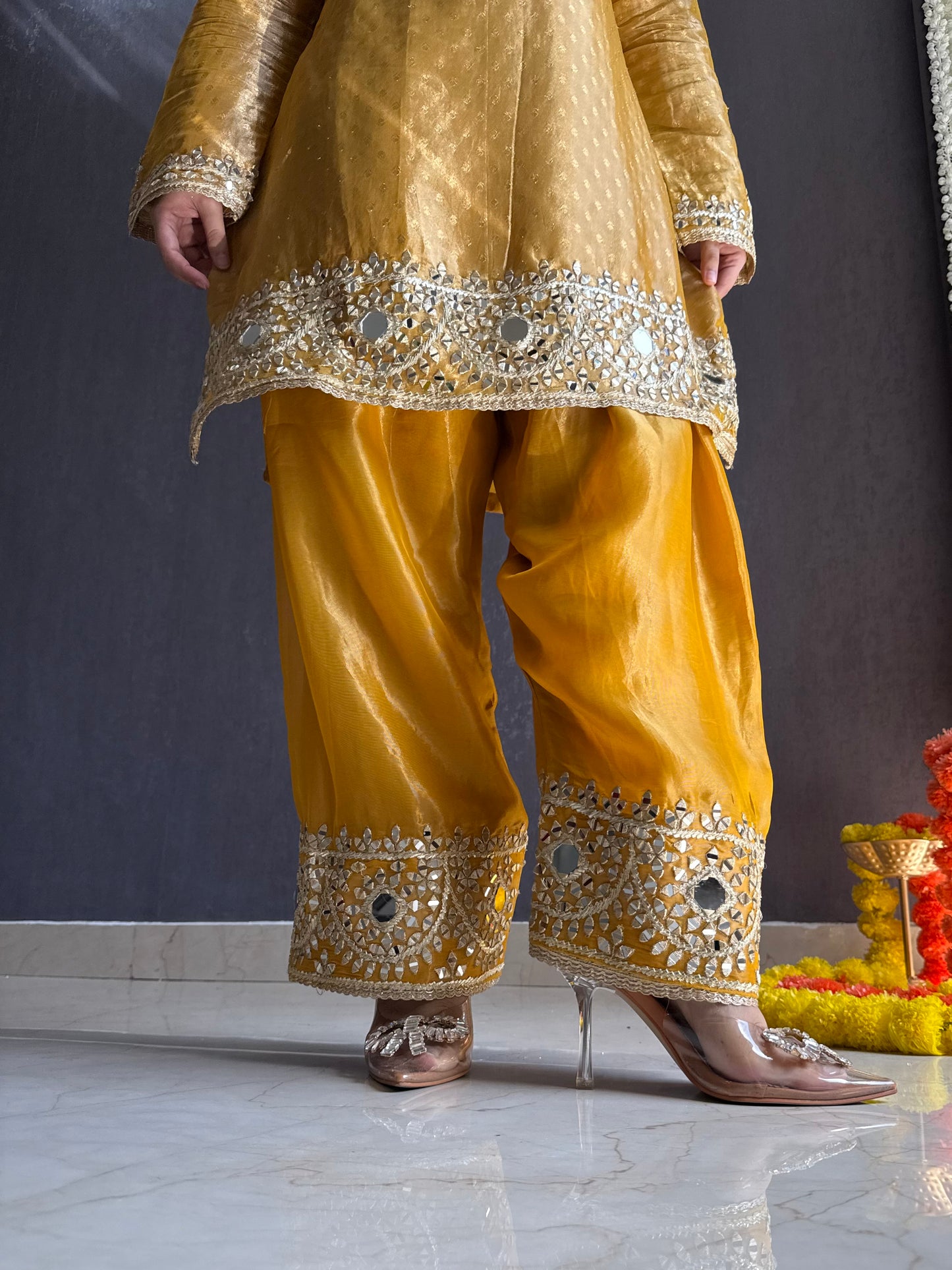 Luxurious mirrorwork farshi salwar set