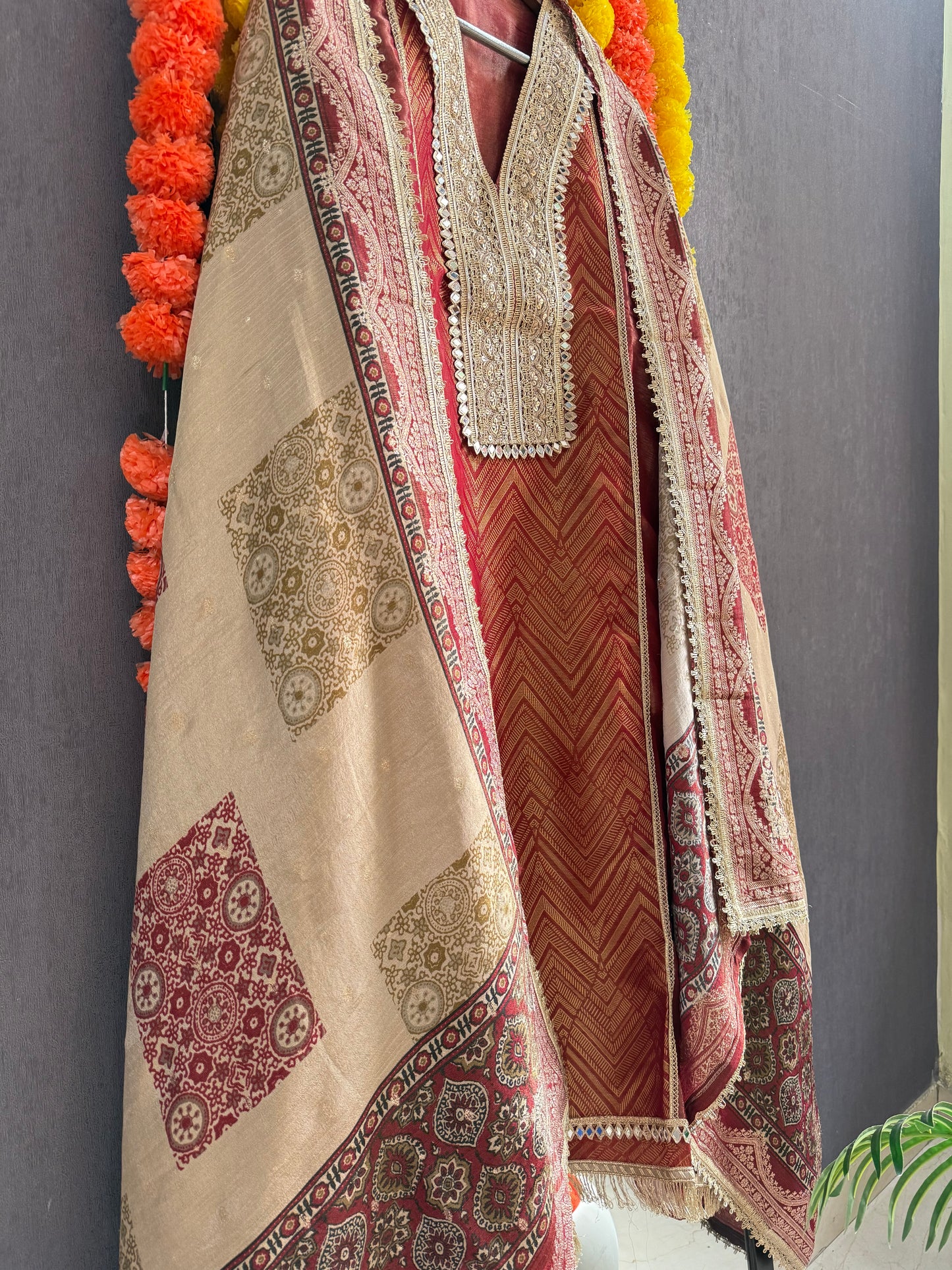 Luxurious Tissue silk Aari work suit