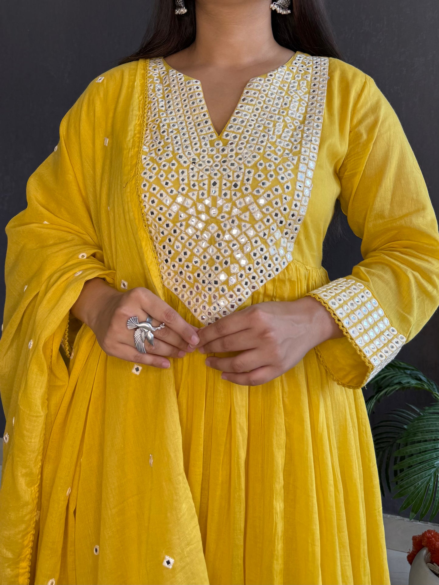 Mal cotton mirror embroidered Anarkali