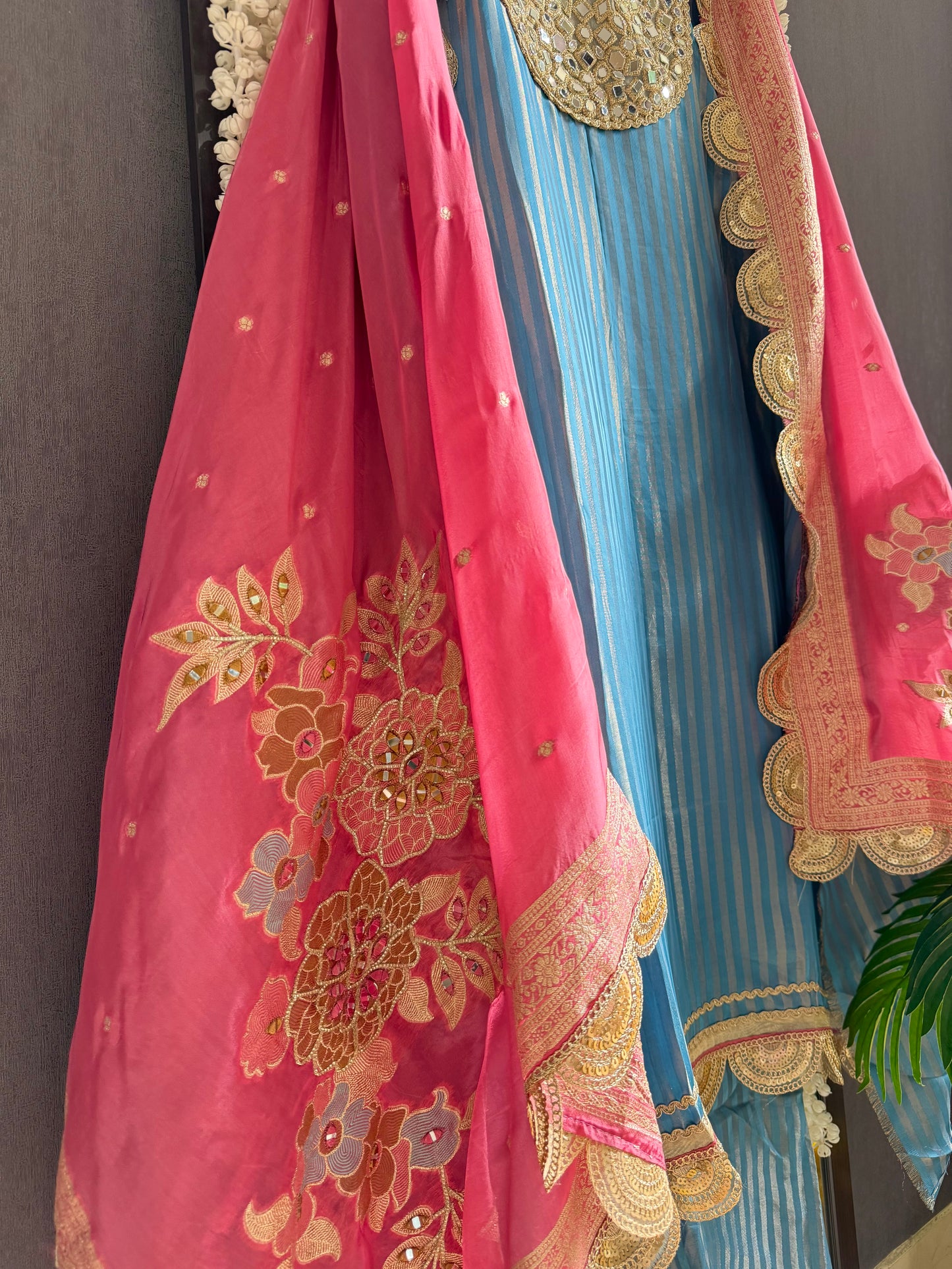 Premium Mirror work tissue benarsi suit