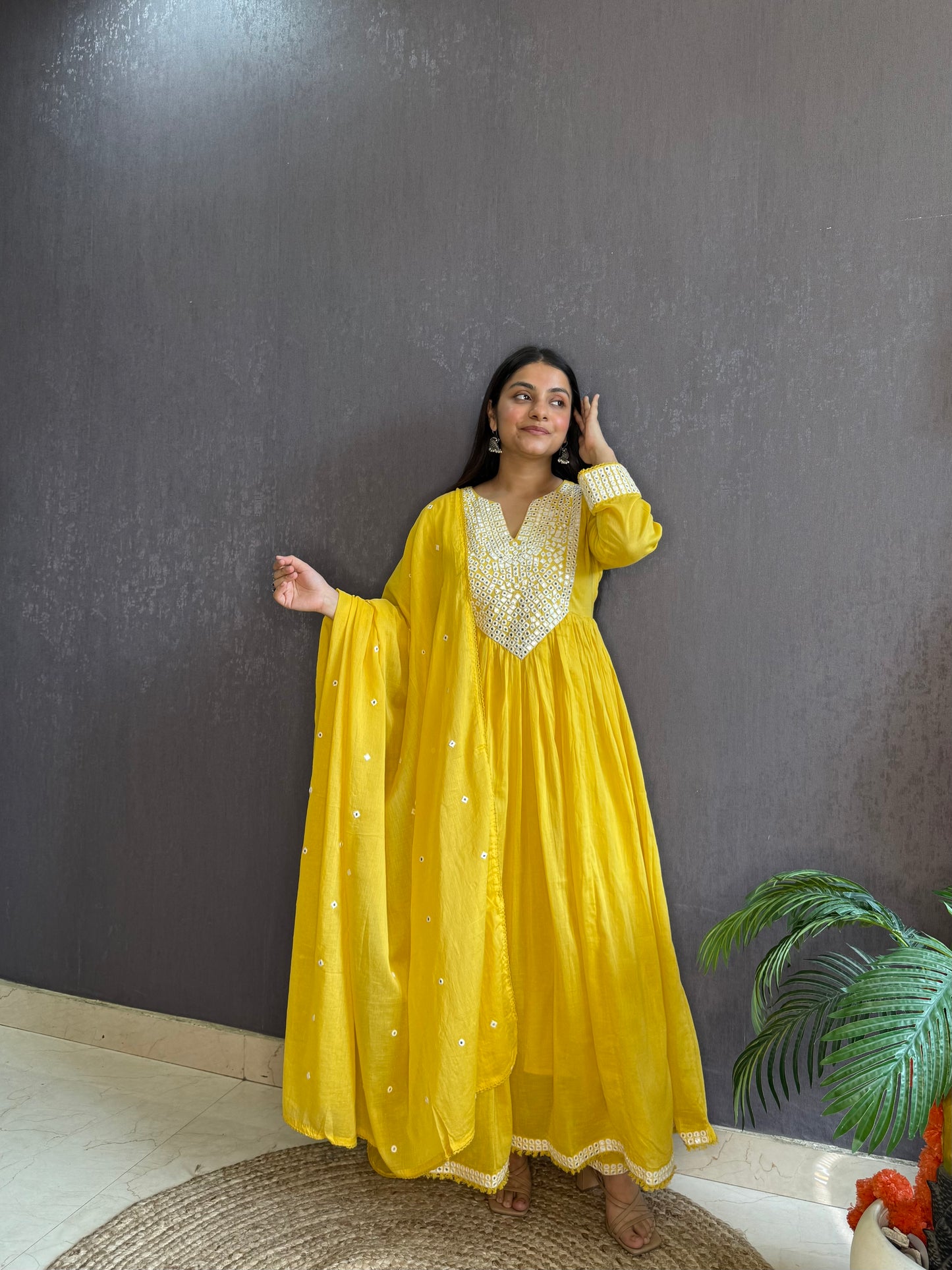 Mal cotton mirror embroidered Anarkali
