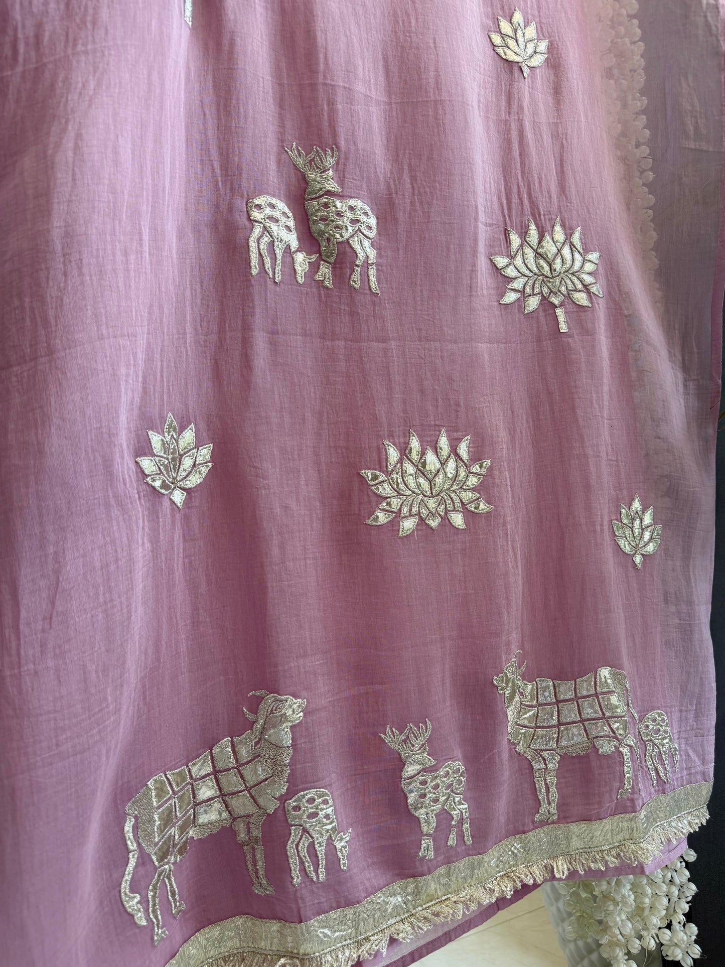 Luxurious Mul chanderi gota appliqué work suit