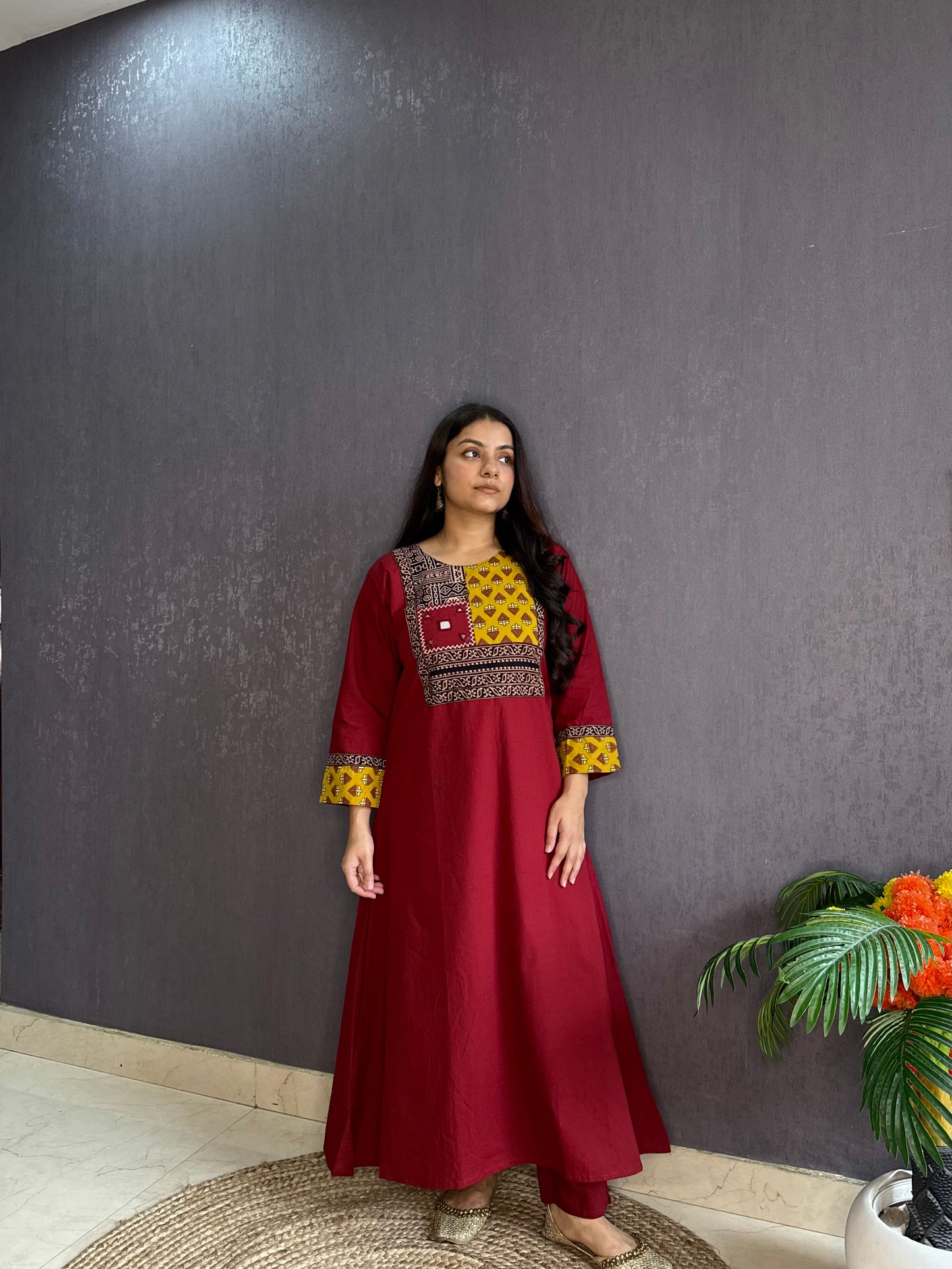 Mirror ajrakh A line suit set