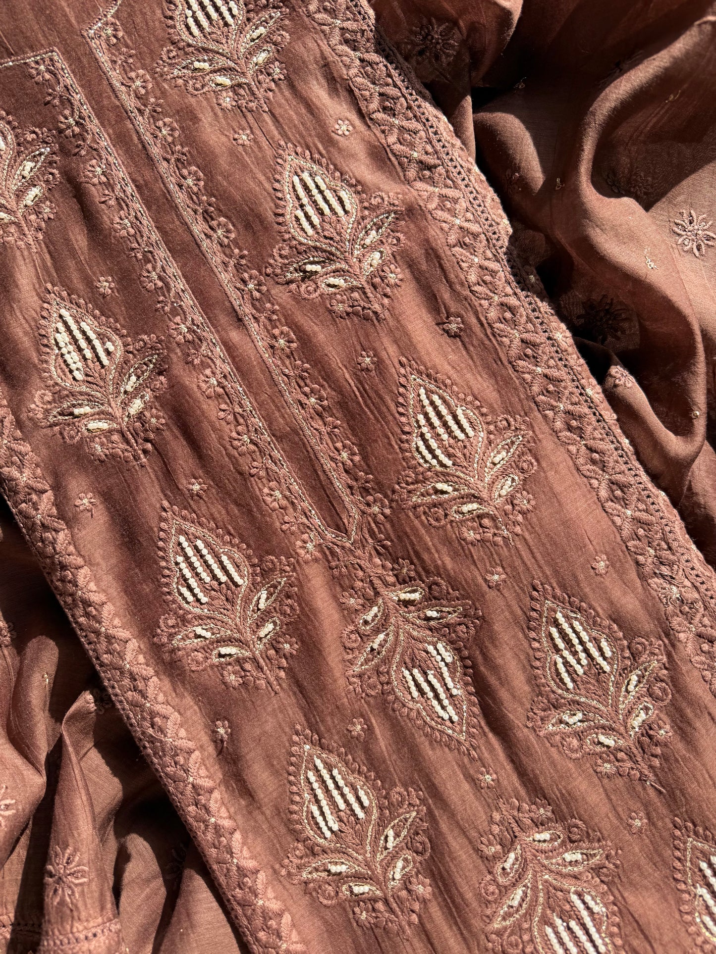 Luxurious Mul chanderi lucknowi handwork suit