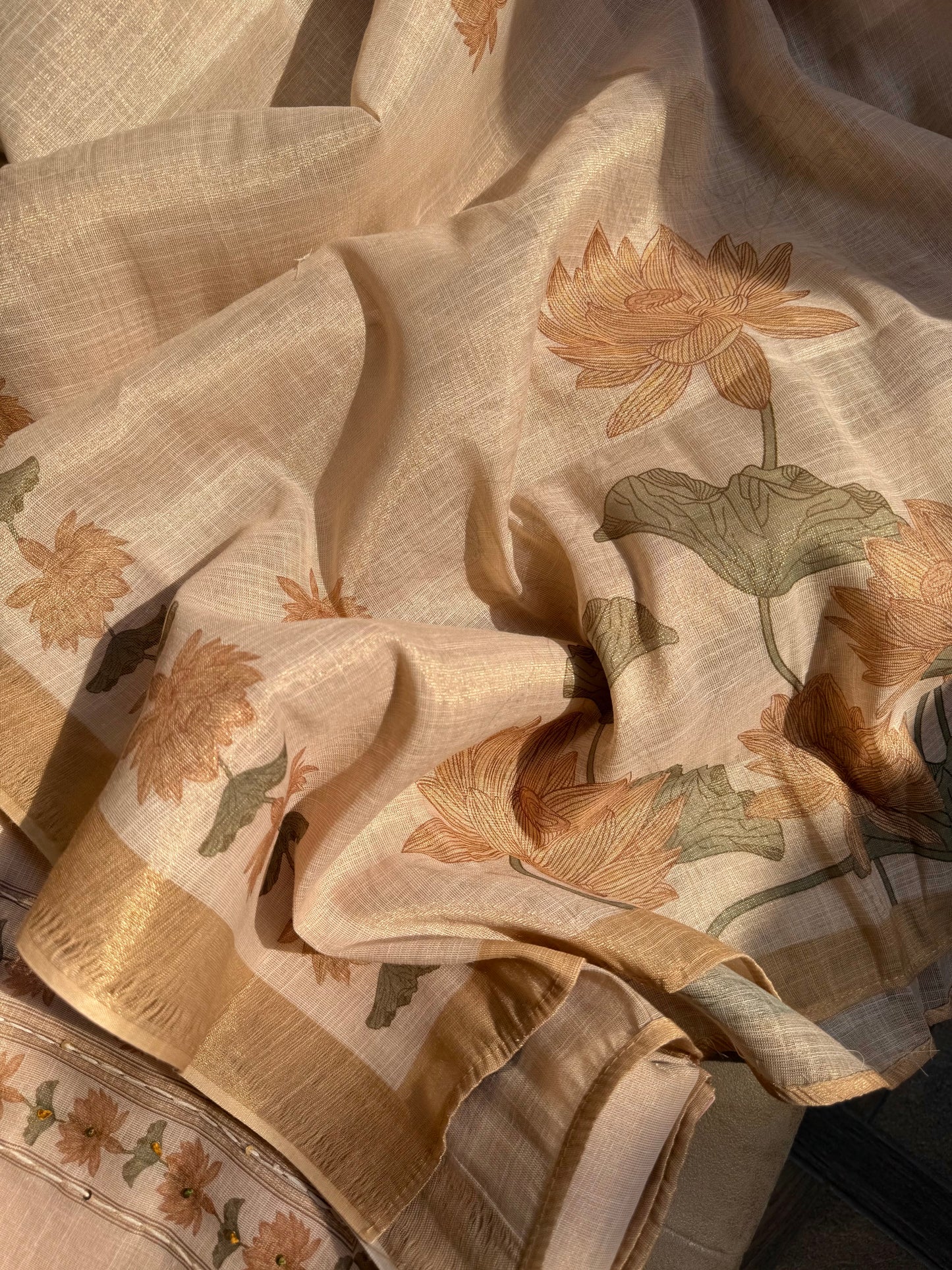 Pure linen lotus kantha work suit