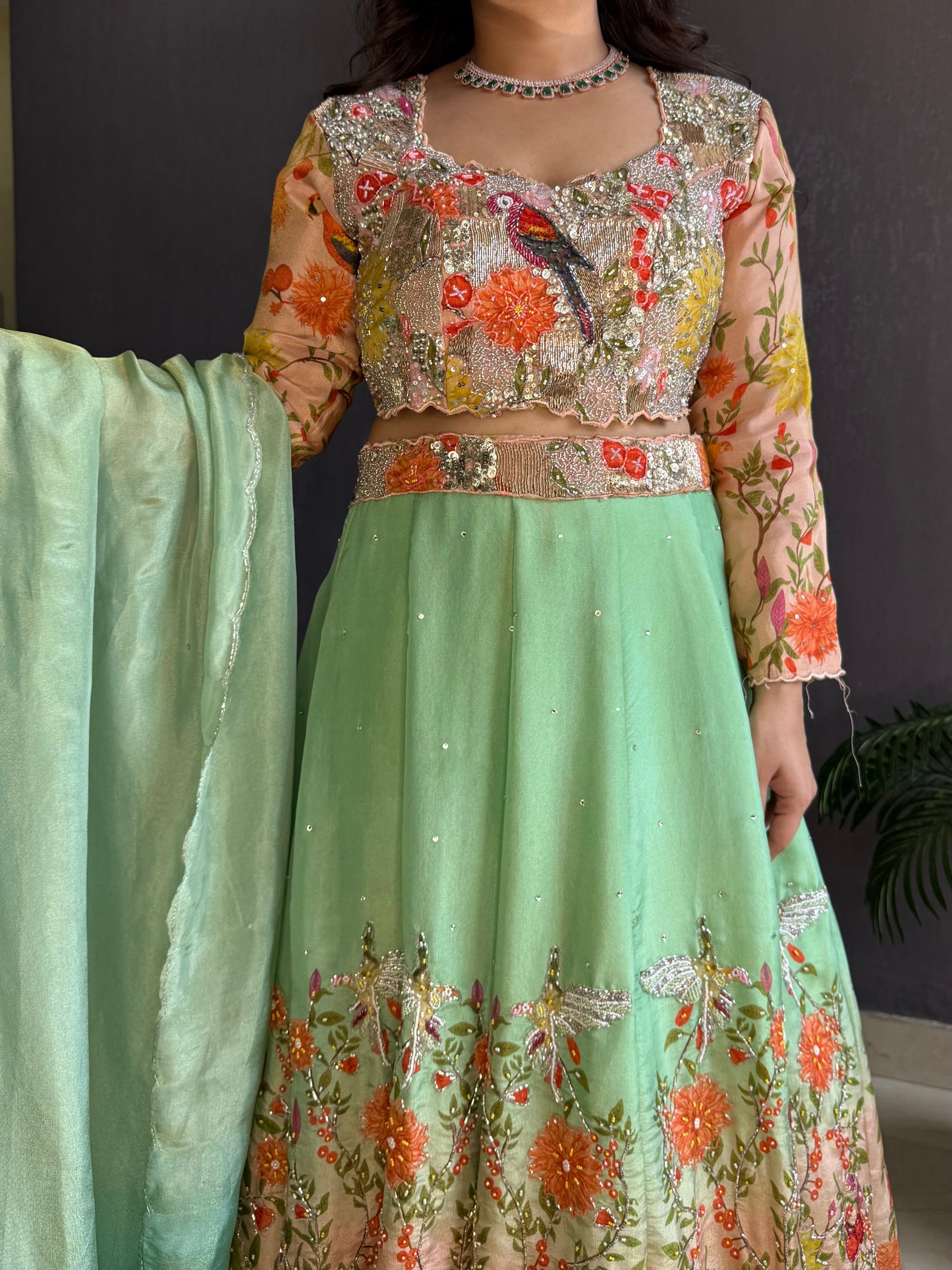 Handwork birds ombré Lehenga set