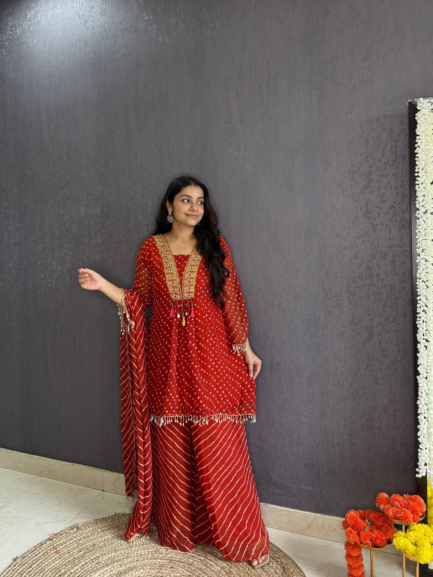 Handwork Bandhani Sharara suit