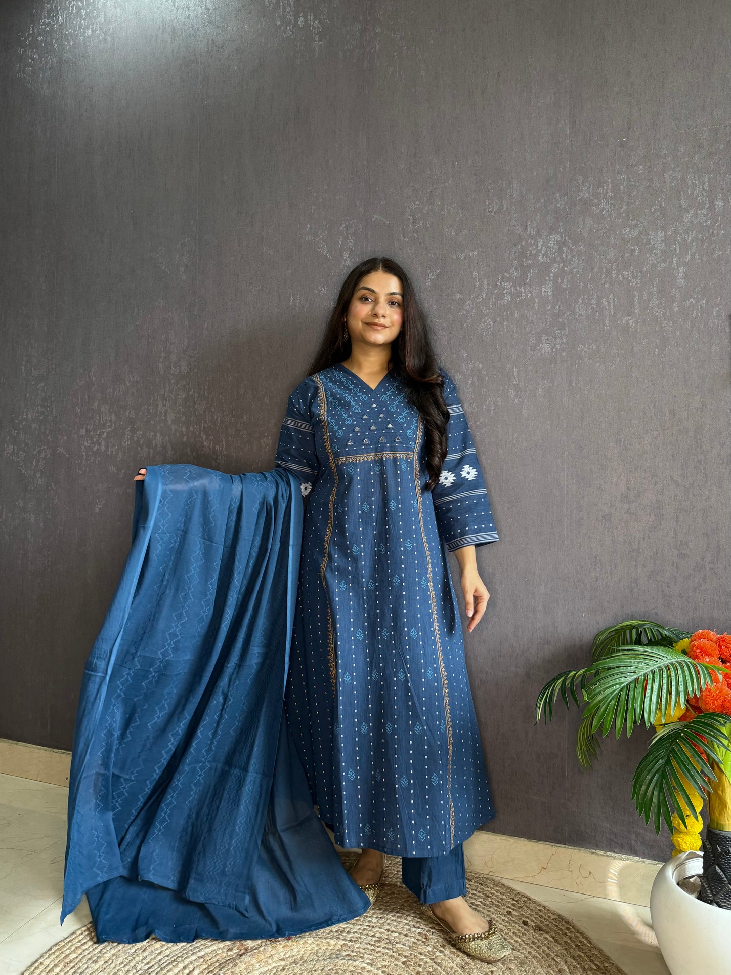 Jamdani Mirror cotton A line suit set