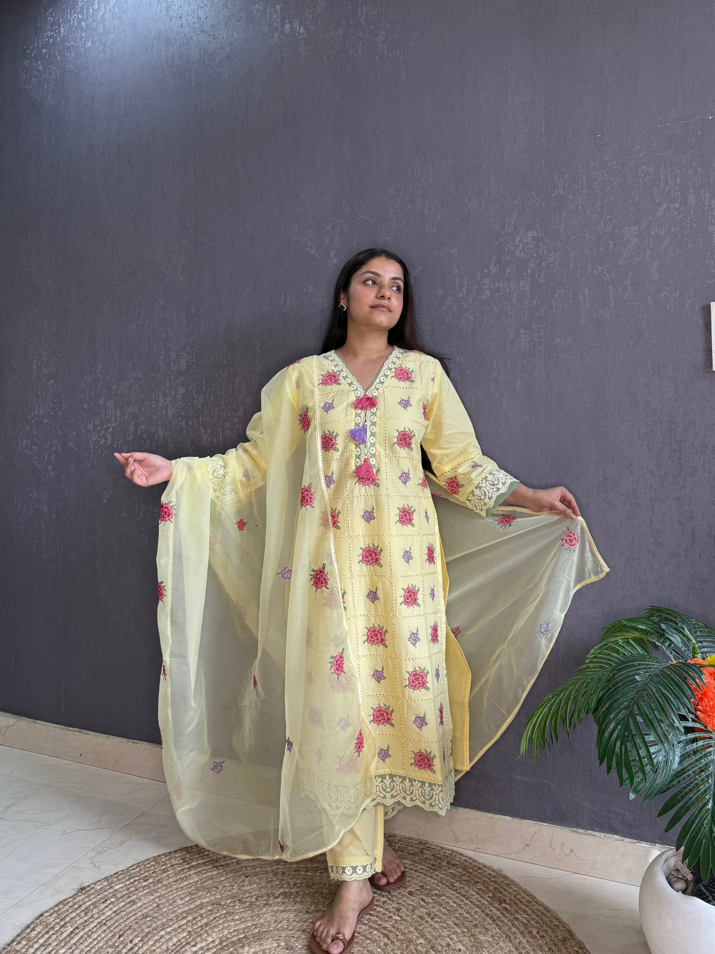 Cotton roses designer suit