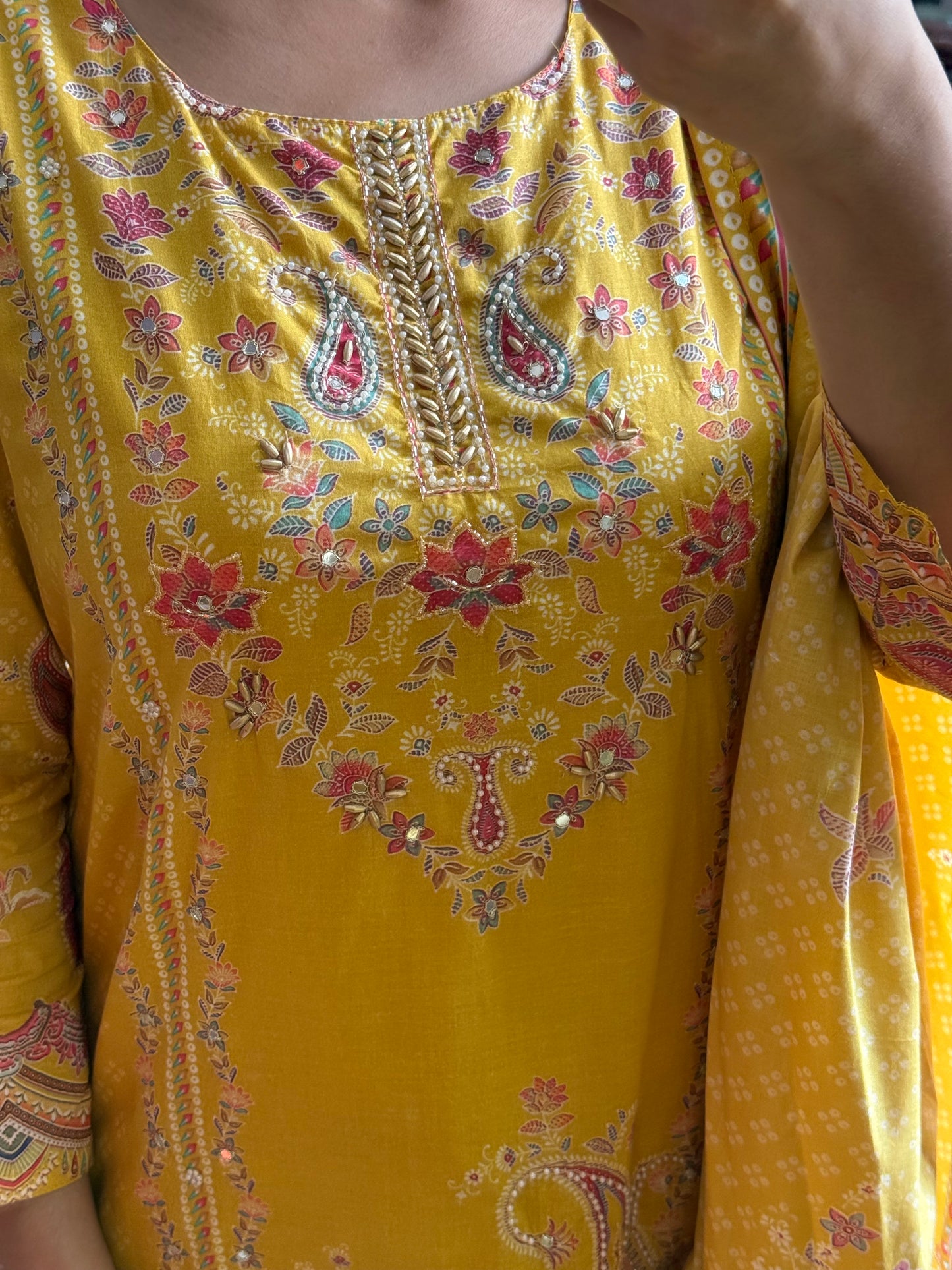 Pure cotton printed handwork kurta set