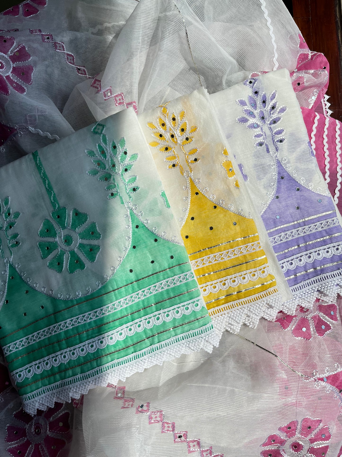 Kota doria aari work handpainted suits