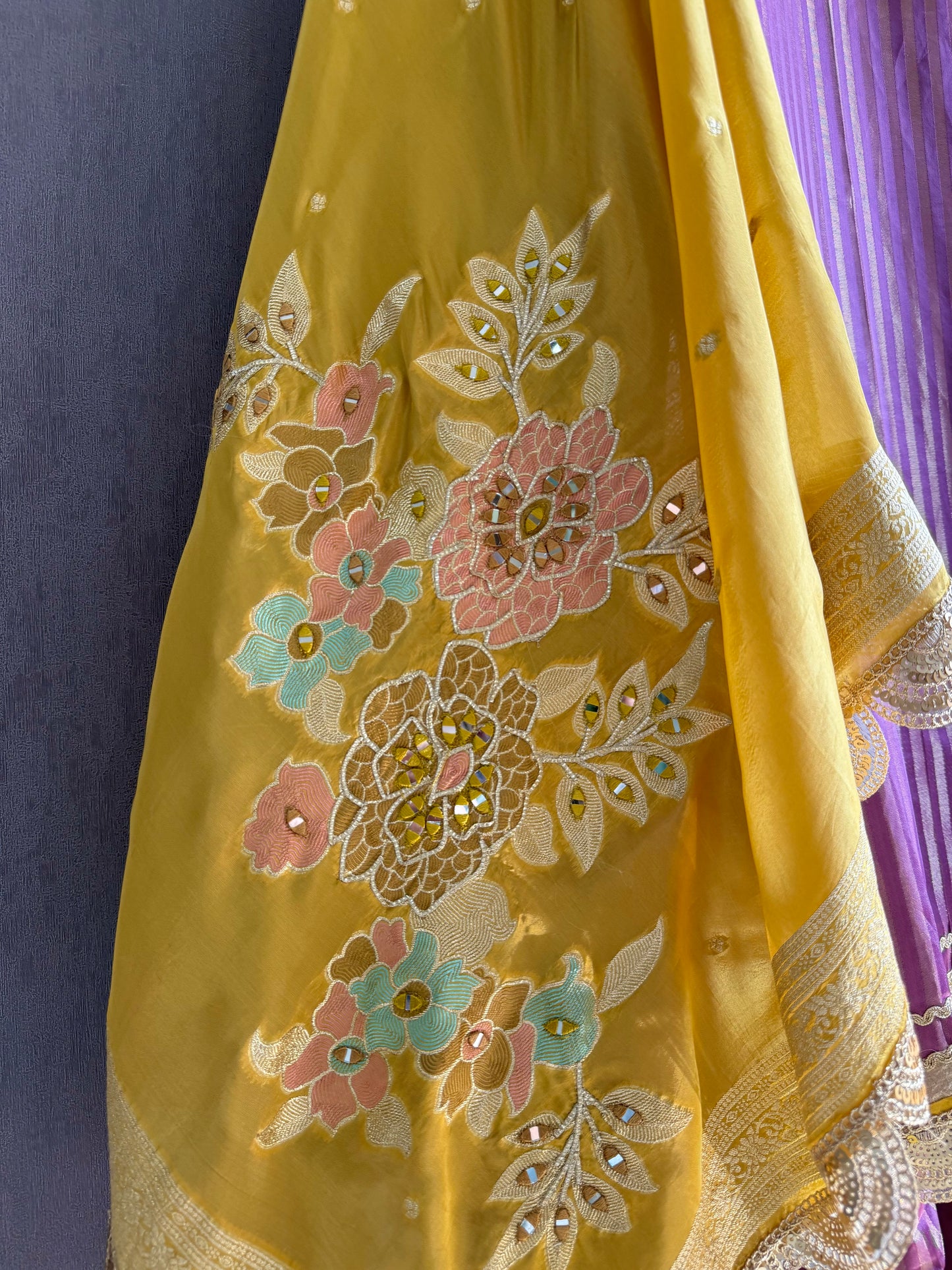 Premium Mirror work tissue benarsi suit